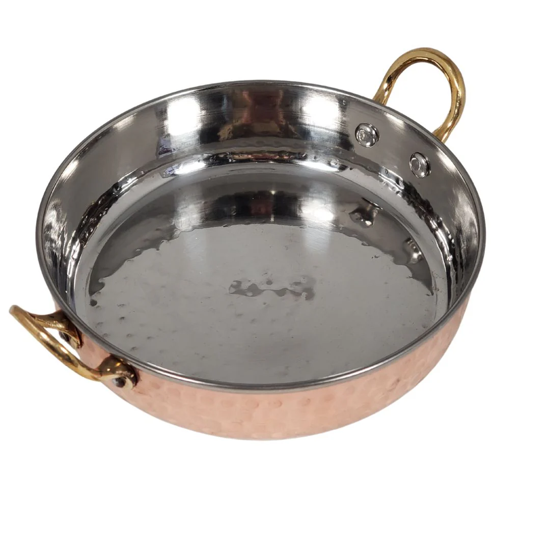 Copper Fry pan SS Hammered No.4 with 2 Gold Handle, 18cm, 800ml - Image 2