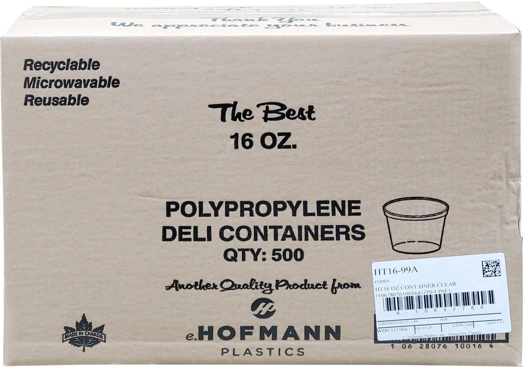 Hoffmann - Deli Container - Clear - 16oz - HT16-99A - Image 2