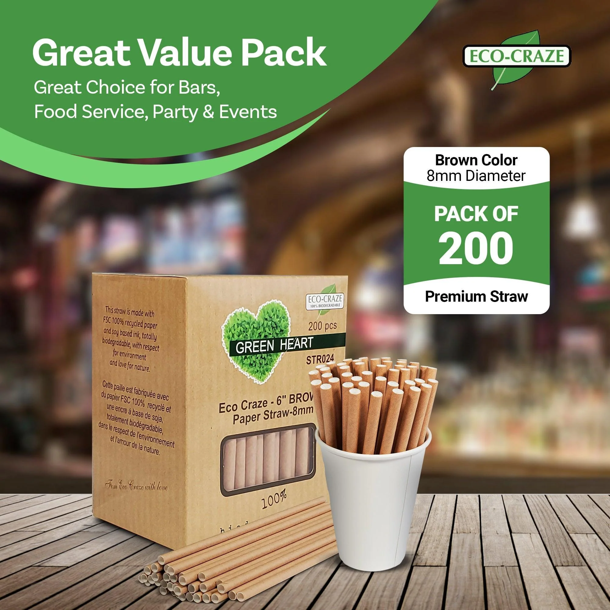 XC - Eco-Craze - 6" Brown Paper Straw - 8mm - Image 10