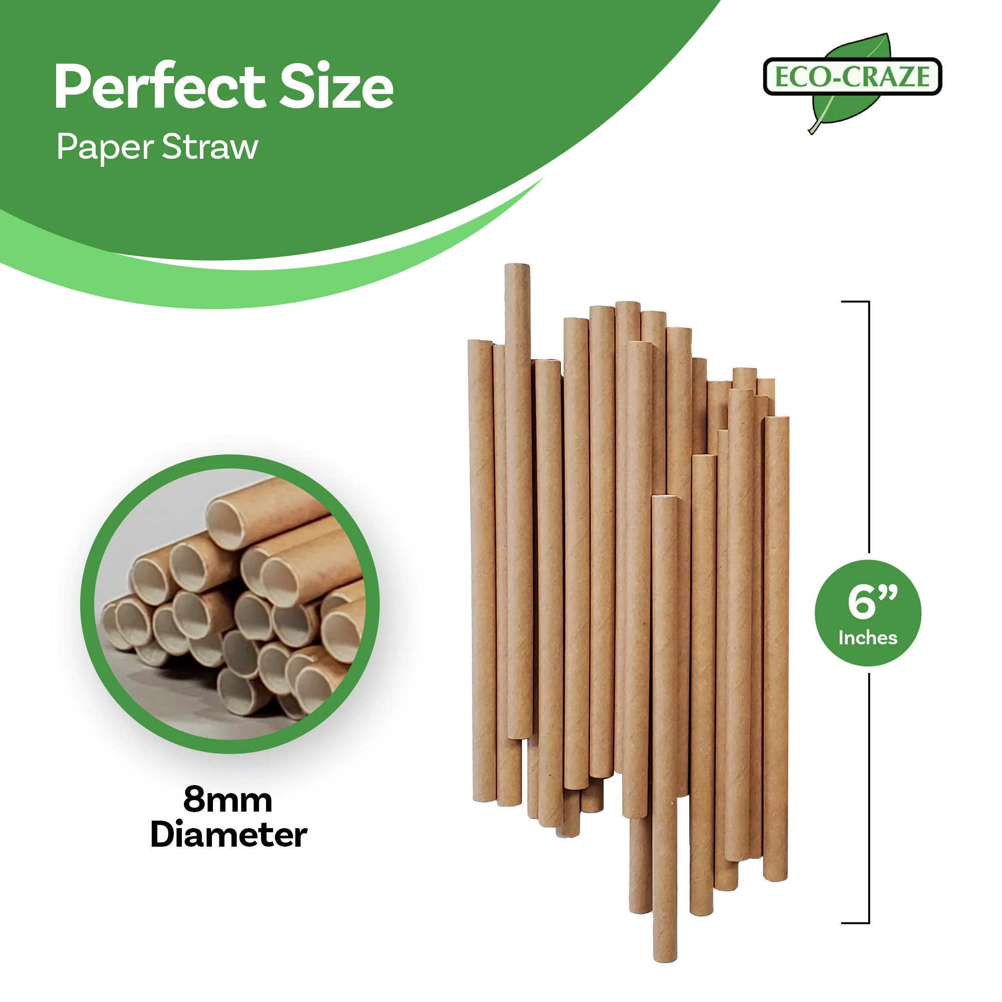 XC - Eco-Craze - 6" Brown Paper Straw - 8mm - Image 5