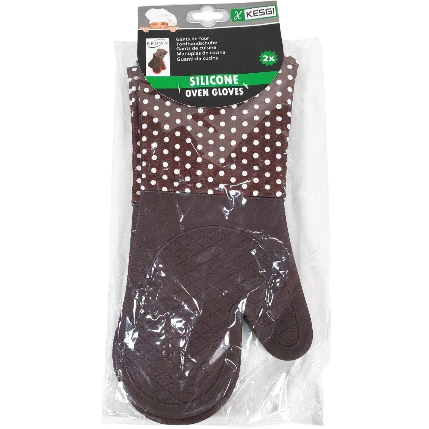 Oven Mitt - Silicone - Brown (1 pair) - QF004Brown - Image 3