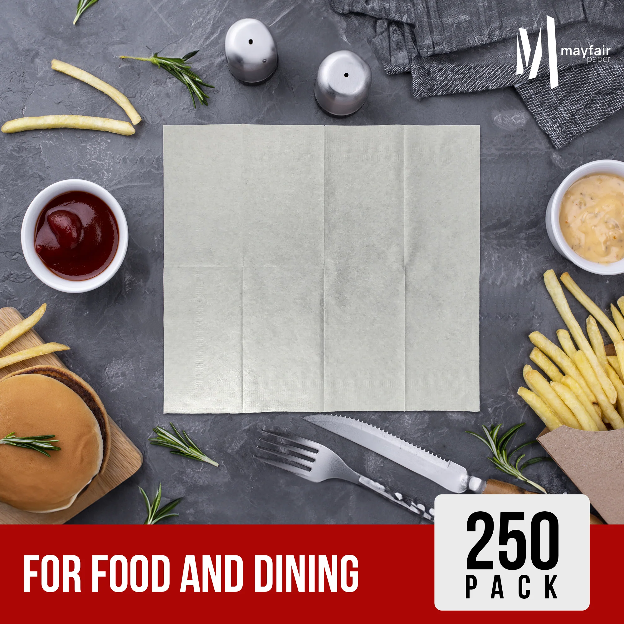 Mayfair - 1 Ply Dinner Napkins 1/8 Fold - White - DNAP01 - Image 7