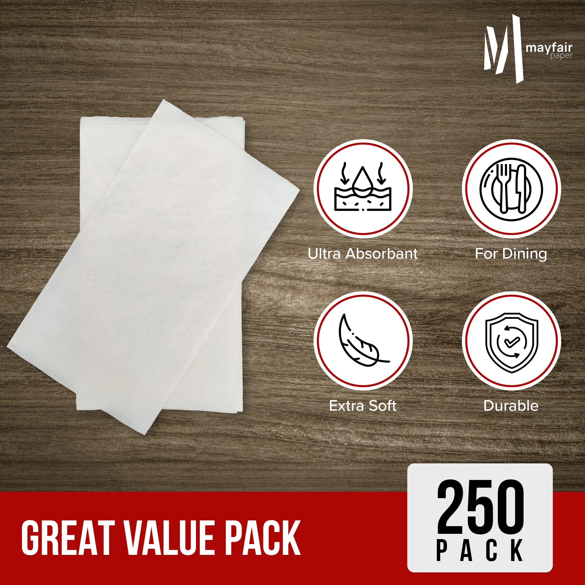 Mayfair - 1 Ply Dinner Napkins 1/8 Fold - White - DNAP01 - Image 8