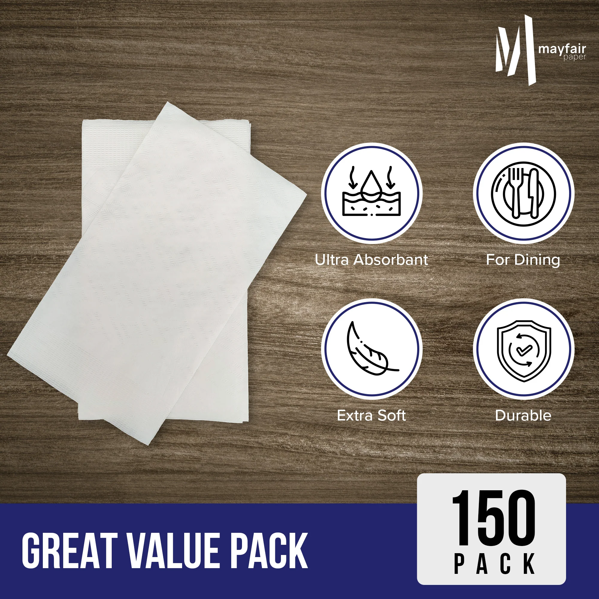 Mayfair - 2 Ply Dinner Napkins 1/8 Fold - White DNAP02 - Image 7