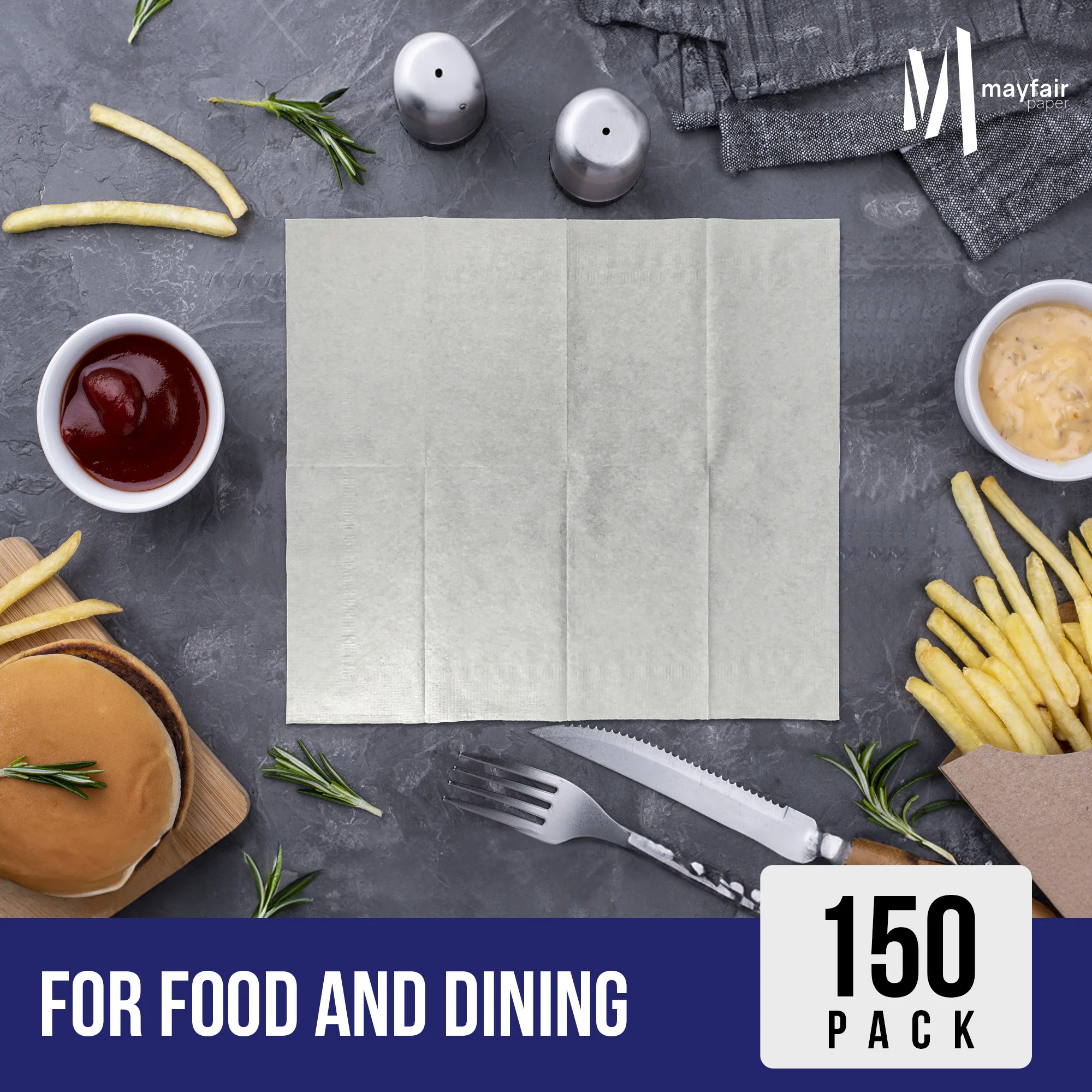 Mayfair - 2 Ply Dinner Napkins 1/8 Fold - White DNAP02 - Image 9