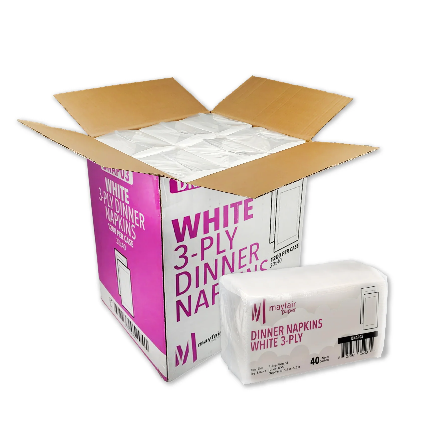 Mayfair - 3 ply Dinner Napkins 1/8 Fold - White - DNAP03 - Image 2