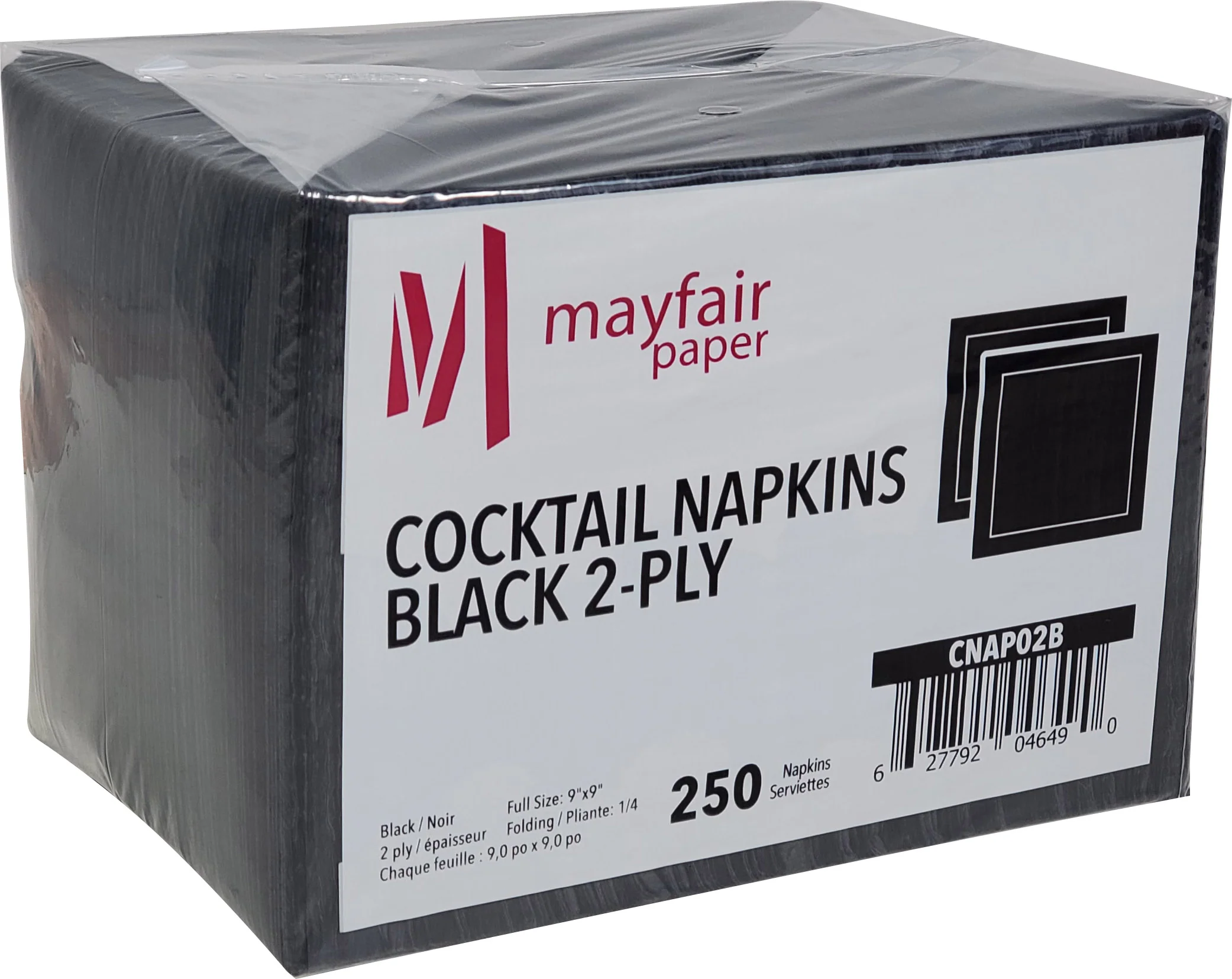 Mayfair - 2 Ply Cocktail Napkins 1/4 Fold - Black - CNAP02B - Image 3