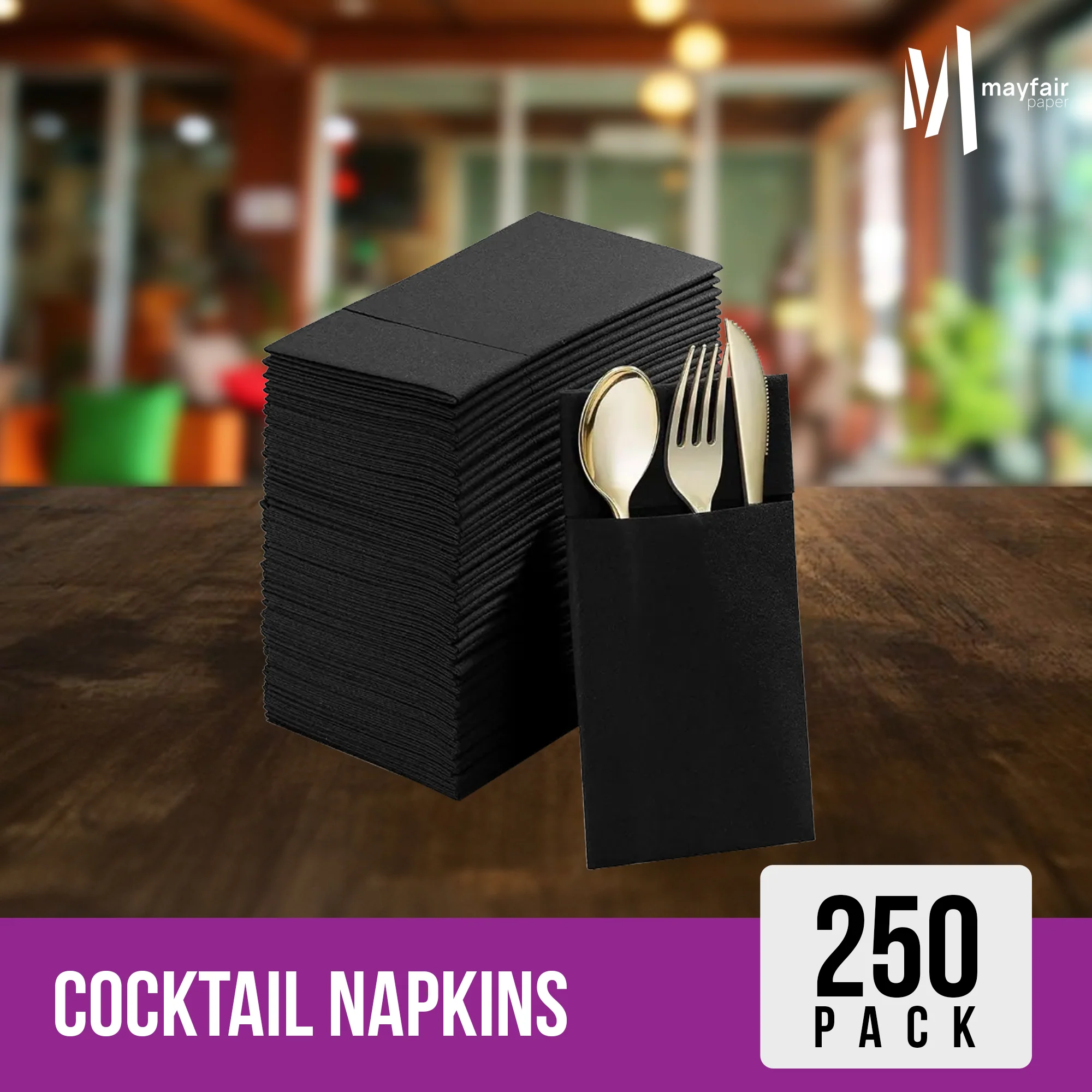 Mayfair - 2 Ply Cocktail Napkins 1/4 Fold - Black - CNAP02B - Image 6
