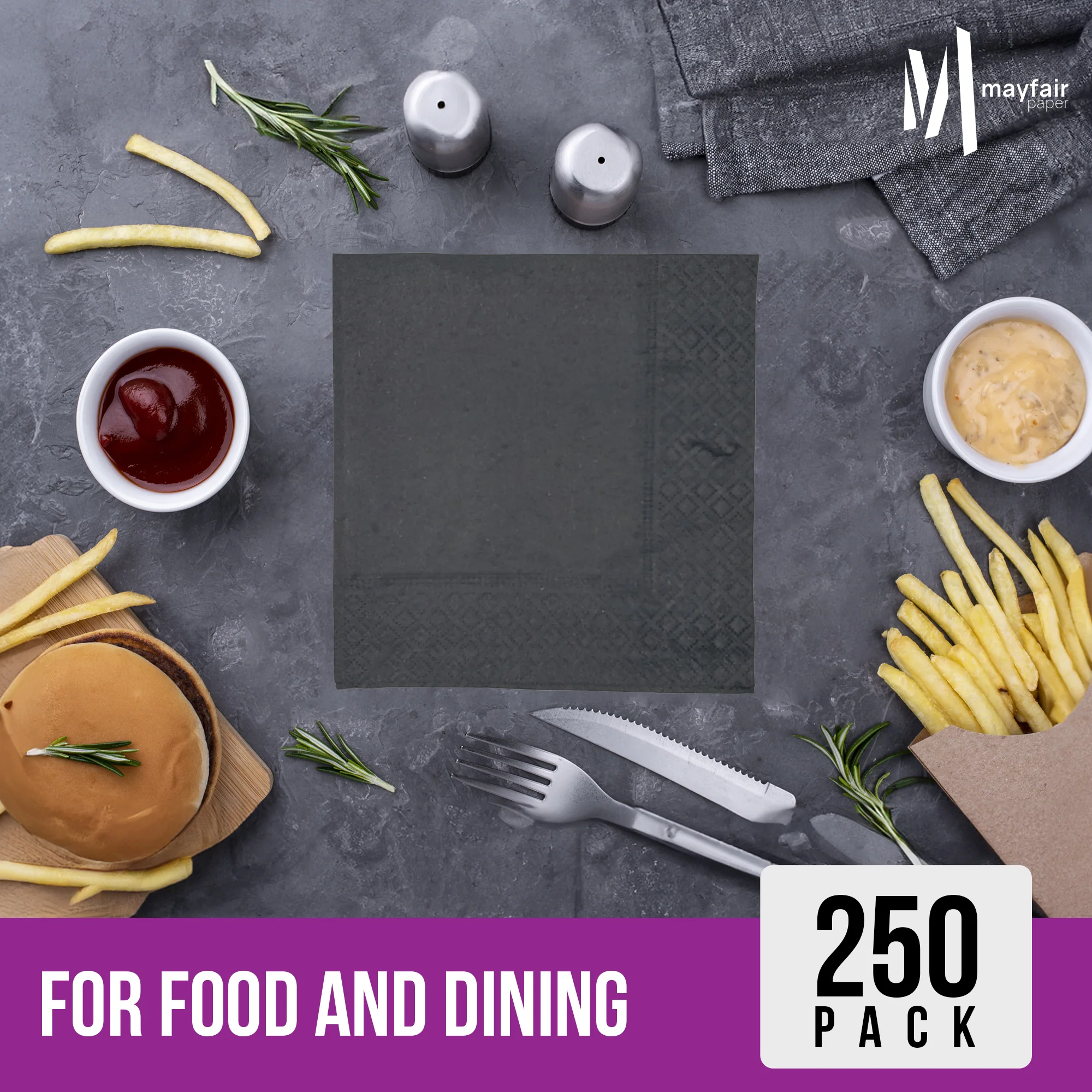 Mayfair - 2 Ply Cocktail Napkins 1/4 Fold - Black - CNAP02B - Image 9
