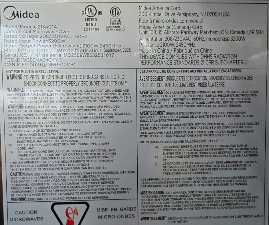 Midea - Commercial Microwave 240V - 2100W - 1.2 CF - Image 6