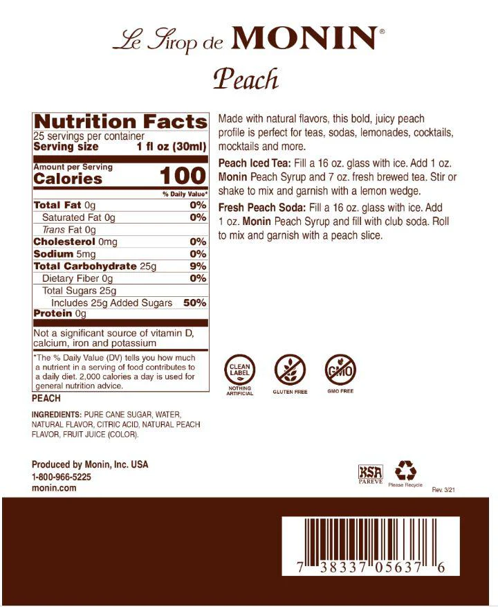Monin - Peach Syrup - Image 2