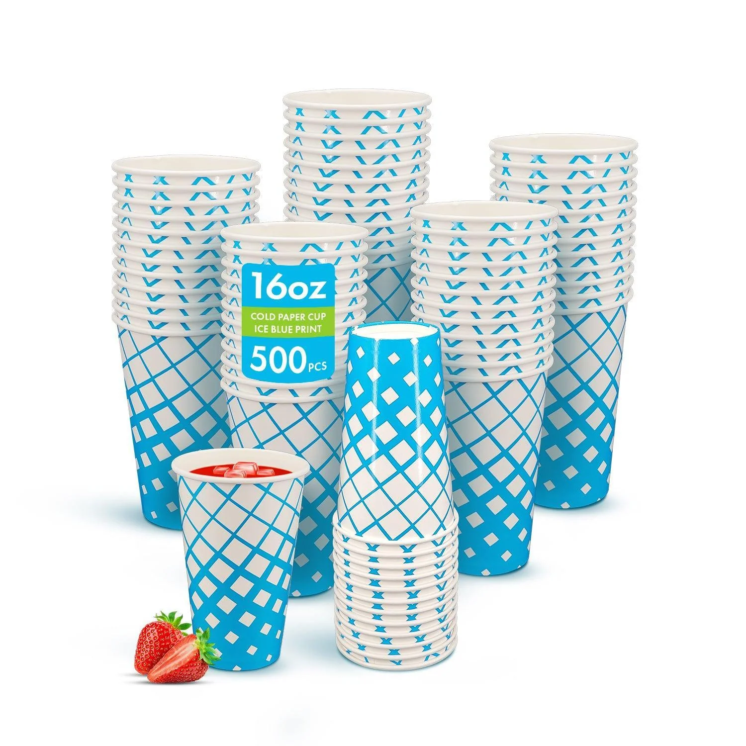 Morning Dew - 16oz Cold Paper Cups - Ice Blue Print - CPC16R - Image 2