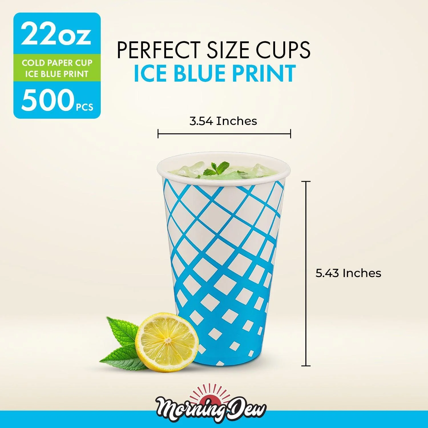 Morning Dew - 22oz Cold Paper Cups - Ice Blue Print - CPC22R - Image 4