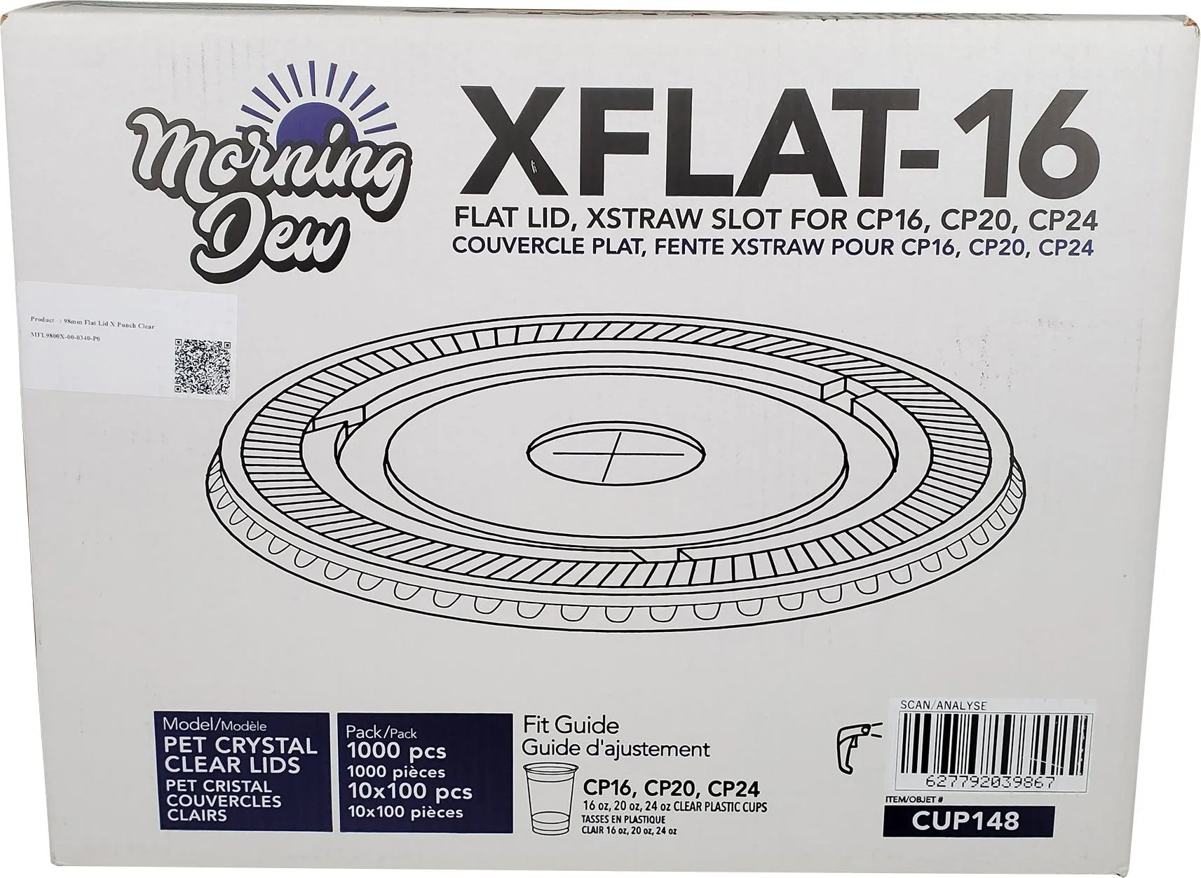 Morning Dew - Clear Flat Lid - 16-24oz Cup -  98mm - XFLAT-16 - Image 3