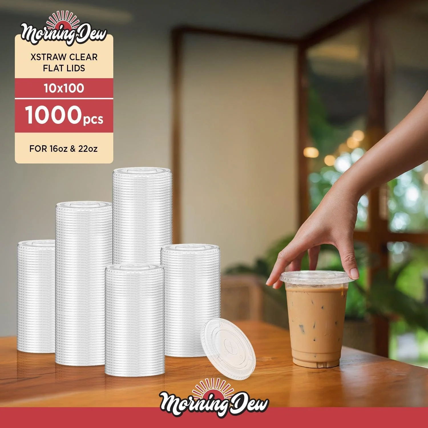 Morning Dew - X Straw Flat PET Lid for 16,22oz Cold Paper Cups - CPC16L - Image 10