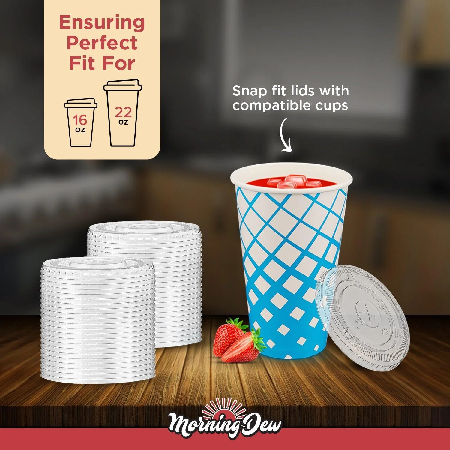 Morning Dew - X Straw Flat PET Lid for 16,22oz Cold Paper Cups - CPC16L - Image 7