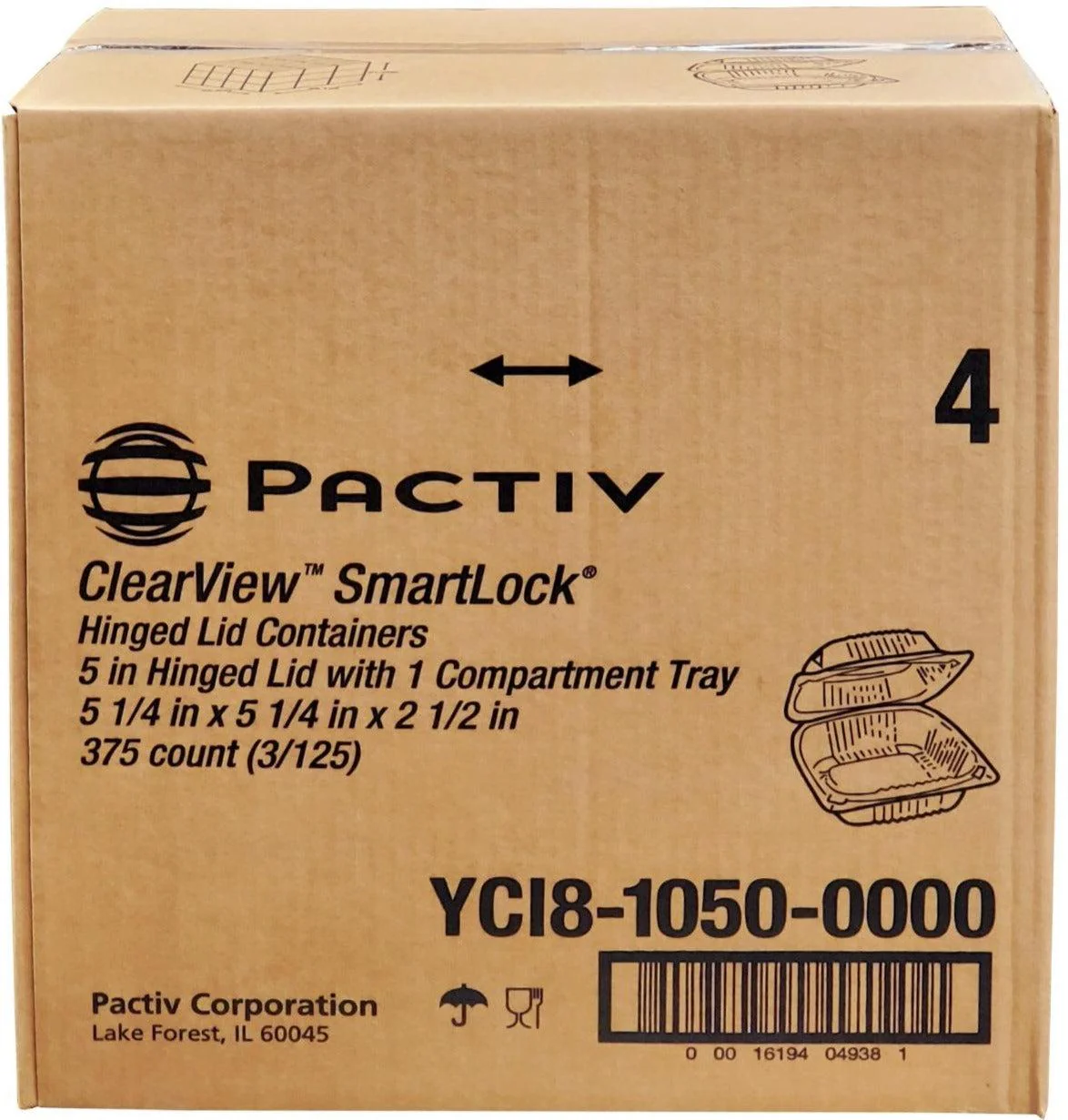 Pactiv - 5" Hinged Plastic Container - Clear - 5 1/4x5 1/4x2 1/2 - YC18-1050 - Image 3