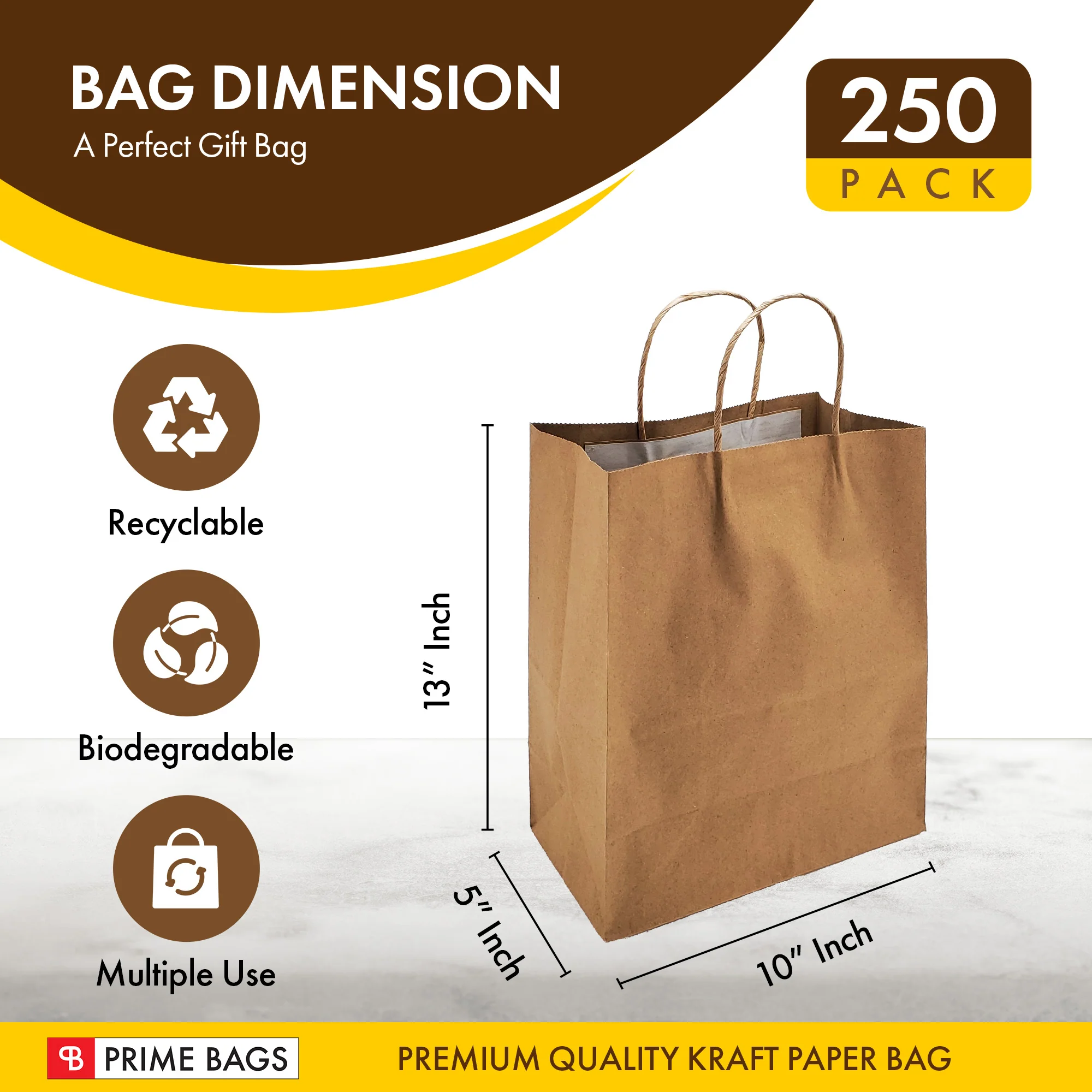 Prime Bags - Bella - Self Adhesive Paper Bags with Twisted Handles - 10x5x13 - Image 2
