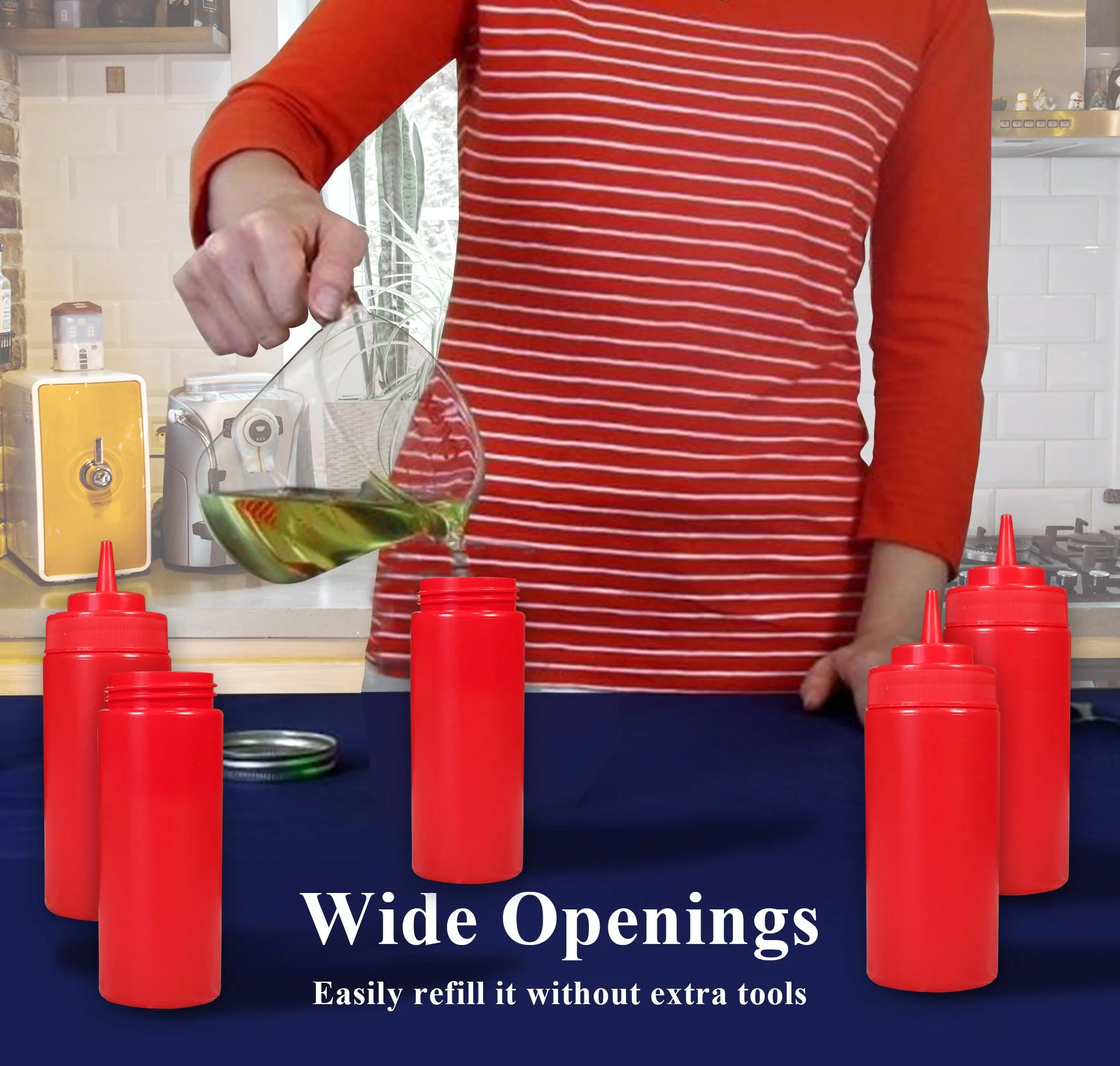 Pro-Kitchen - 16oz Squeeze Bottle - Standard - Red - QY410R - Image 5