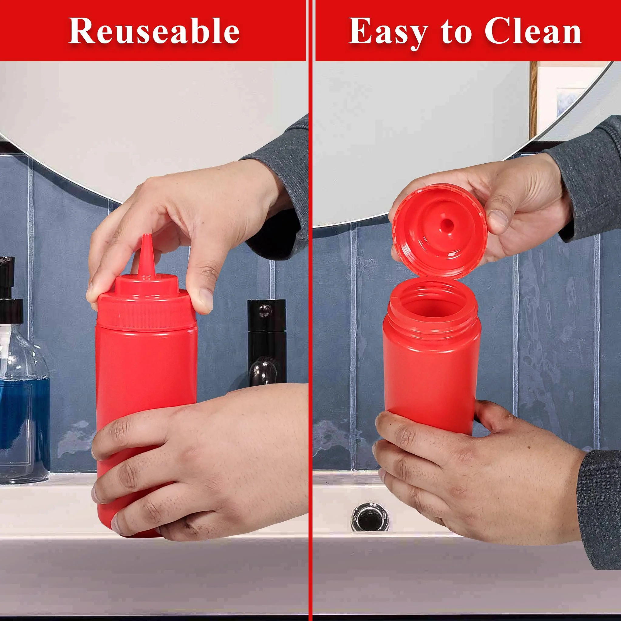 Pro-Kitchen - 24oz Squeeze Bottle - Standard - Red - QY411R - Image 3