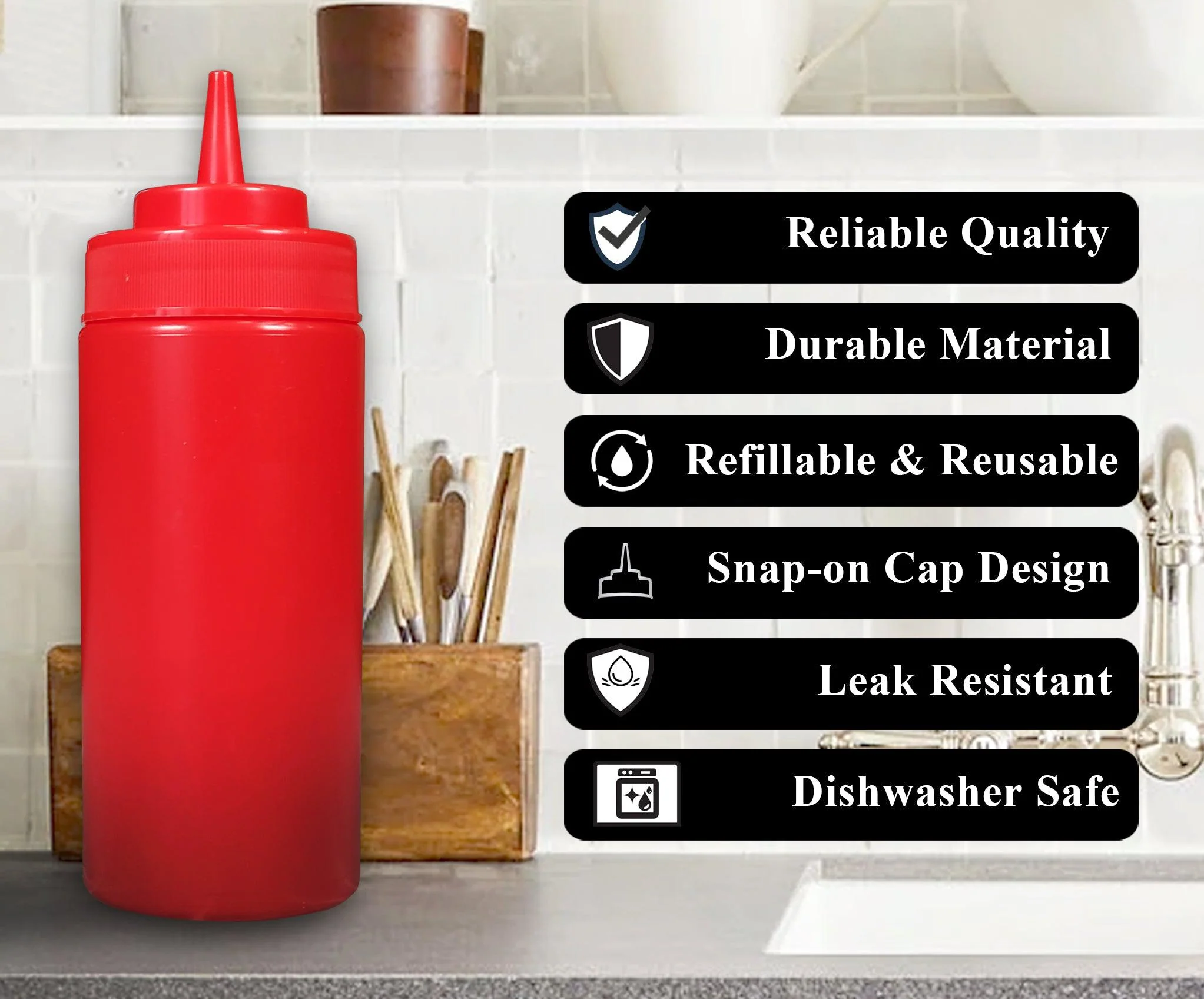 Pro-Kitchen - 24oz Squeeze Bottle - Standard - Red - QY411R - Image 5