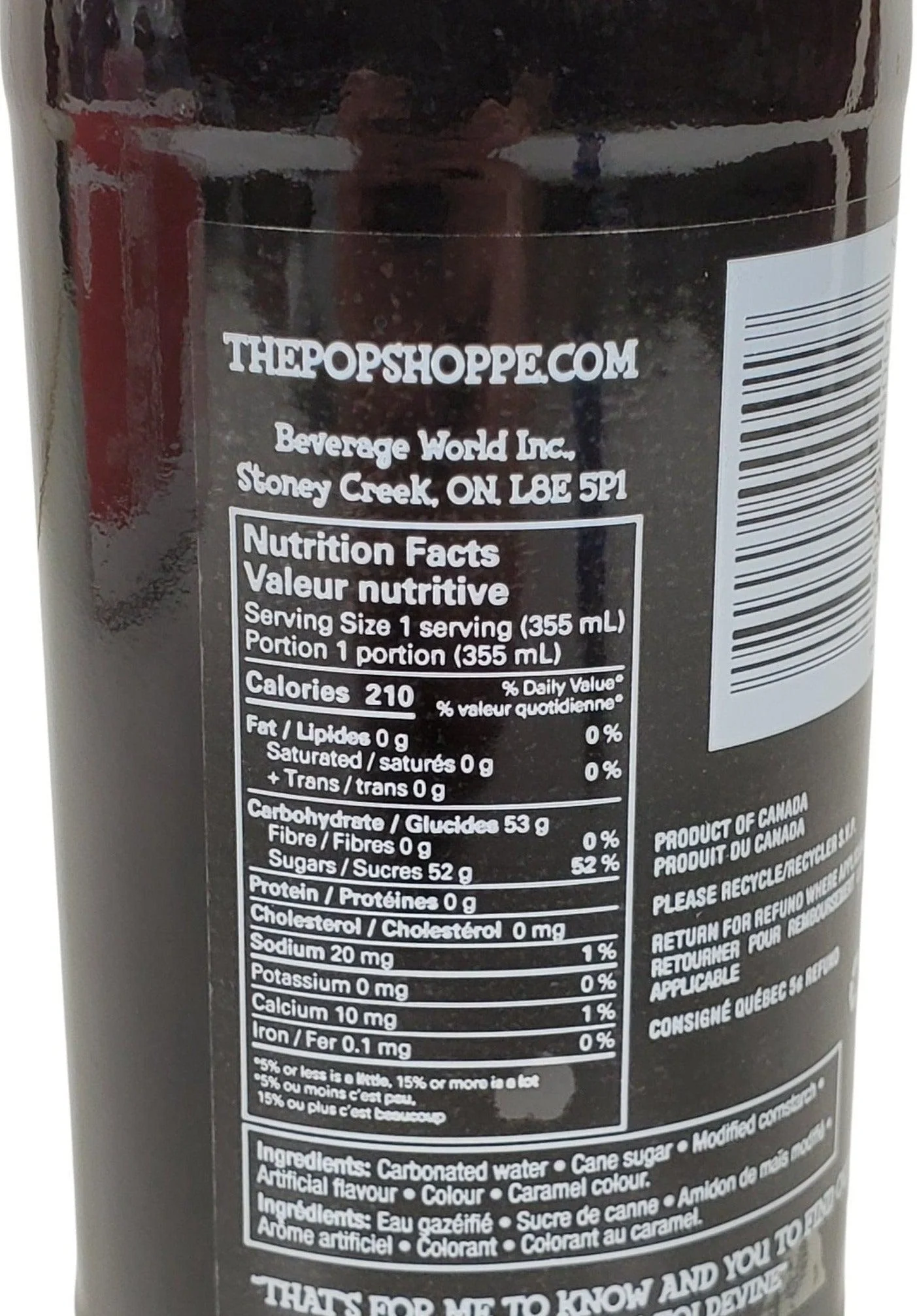 Pop Shoppe - Black Cherry Soda - Glass Bottle - Image 3