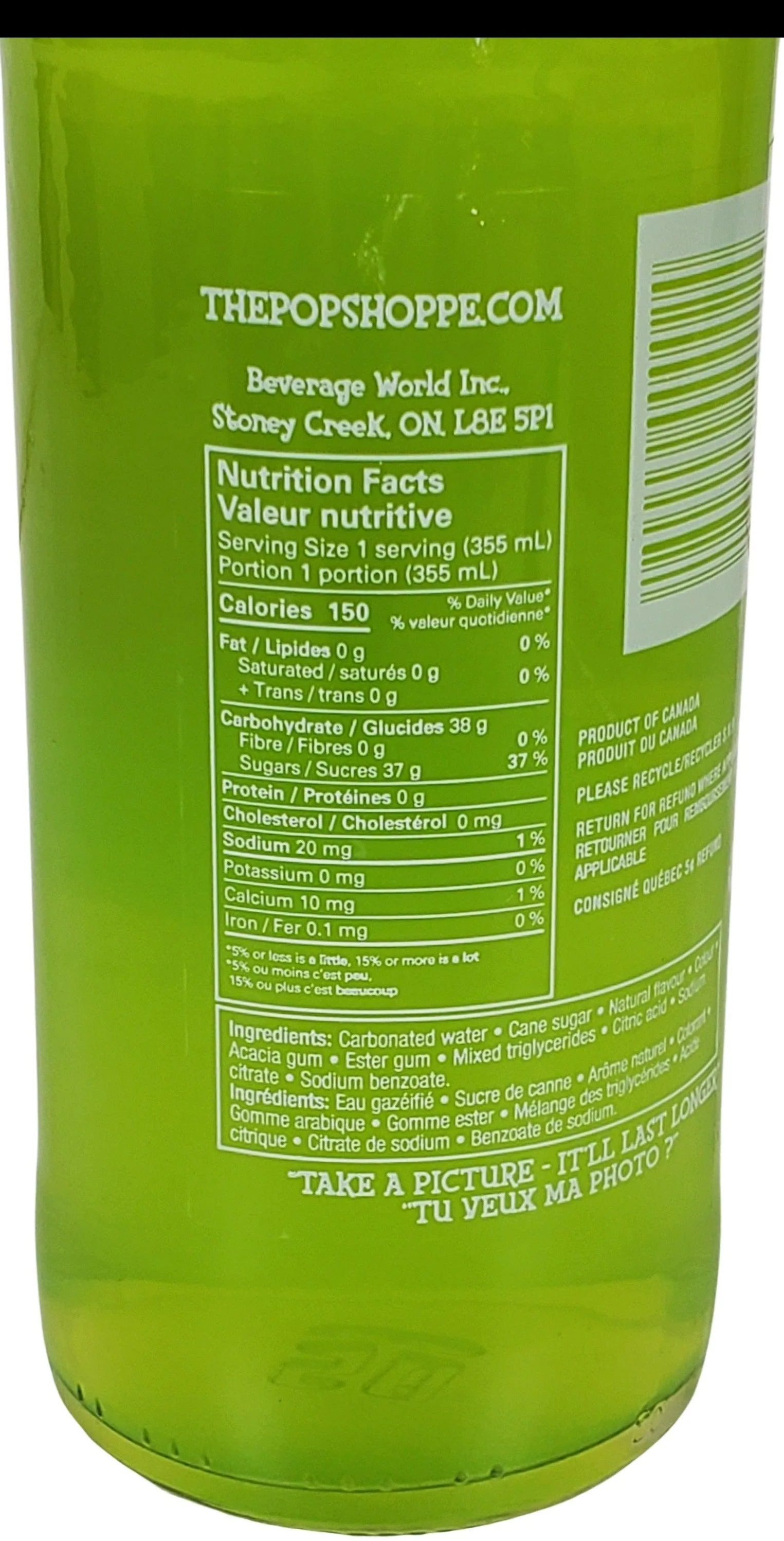 Pop Shoppe - Lime Ricky Soda - Glass Bottle - Image 3