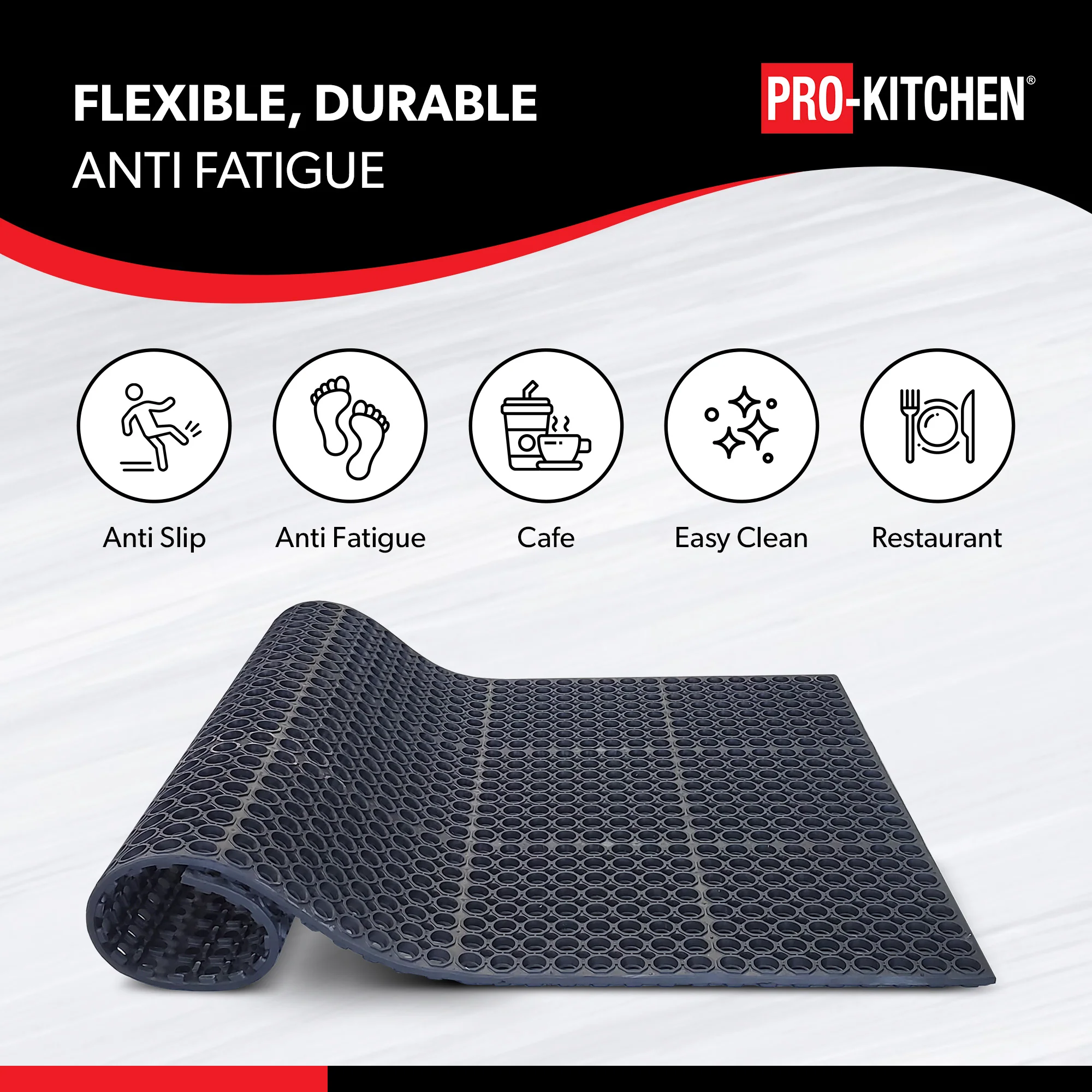 Pro-Kitchen - Black Rubber Anti-Fatigue Mat - 36''X36'' - Image 4