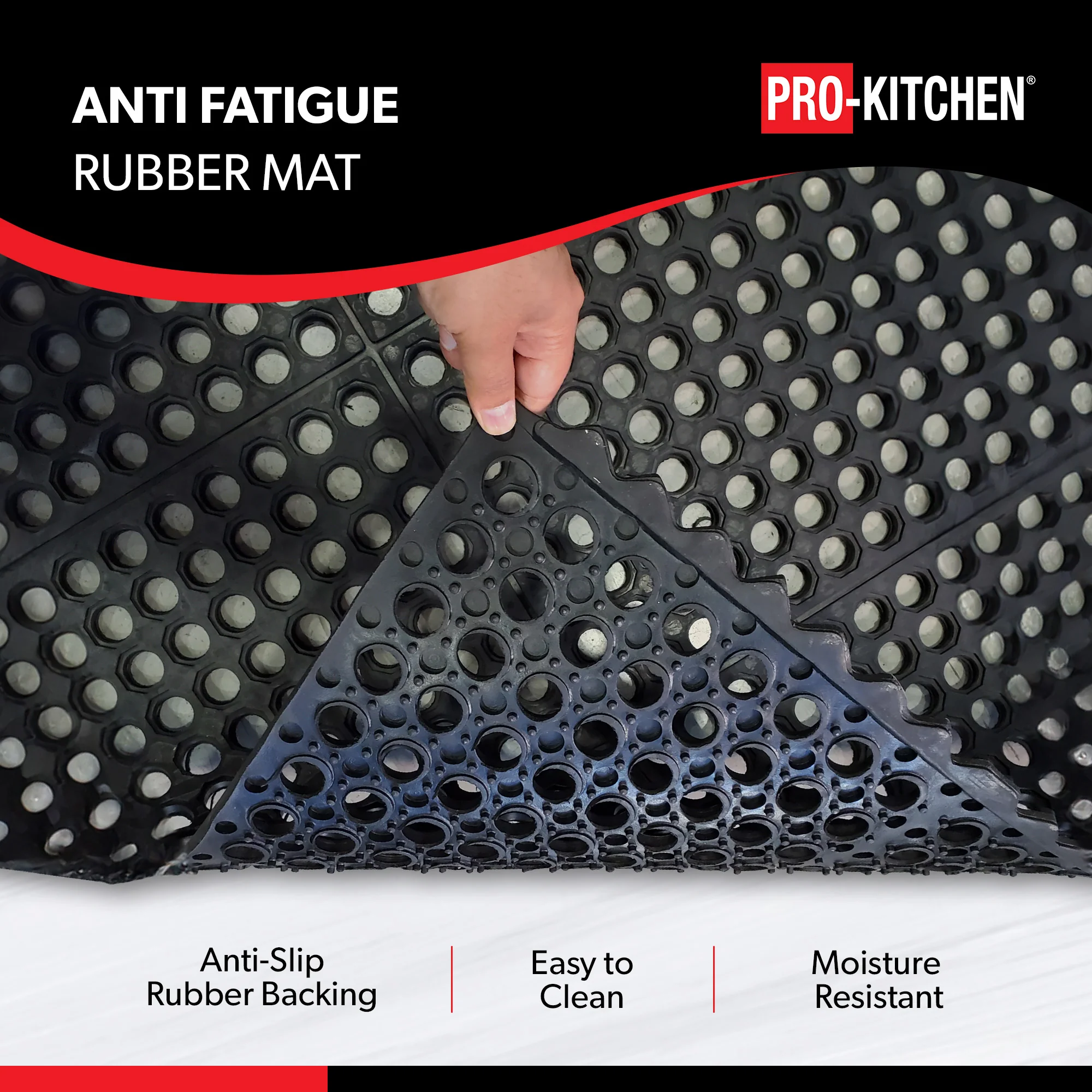 Pro-Kitchen - Black Rubber Anti-Fatigue Mat - 36''X36'' - Image 5