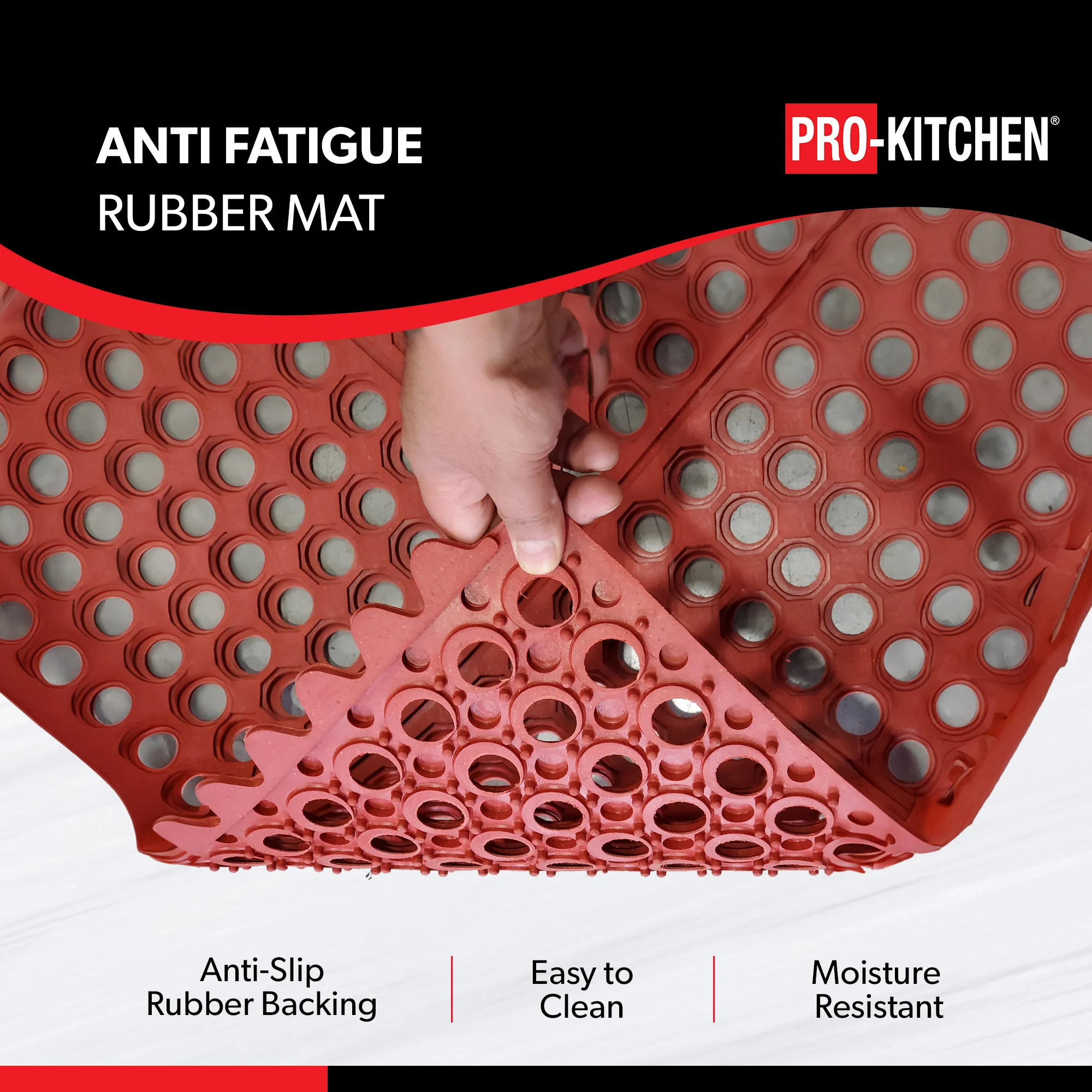 Pro-Kitchen - Red Rubber Mat-Terracotta-Grease Resistant-36"x36" - Image 3