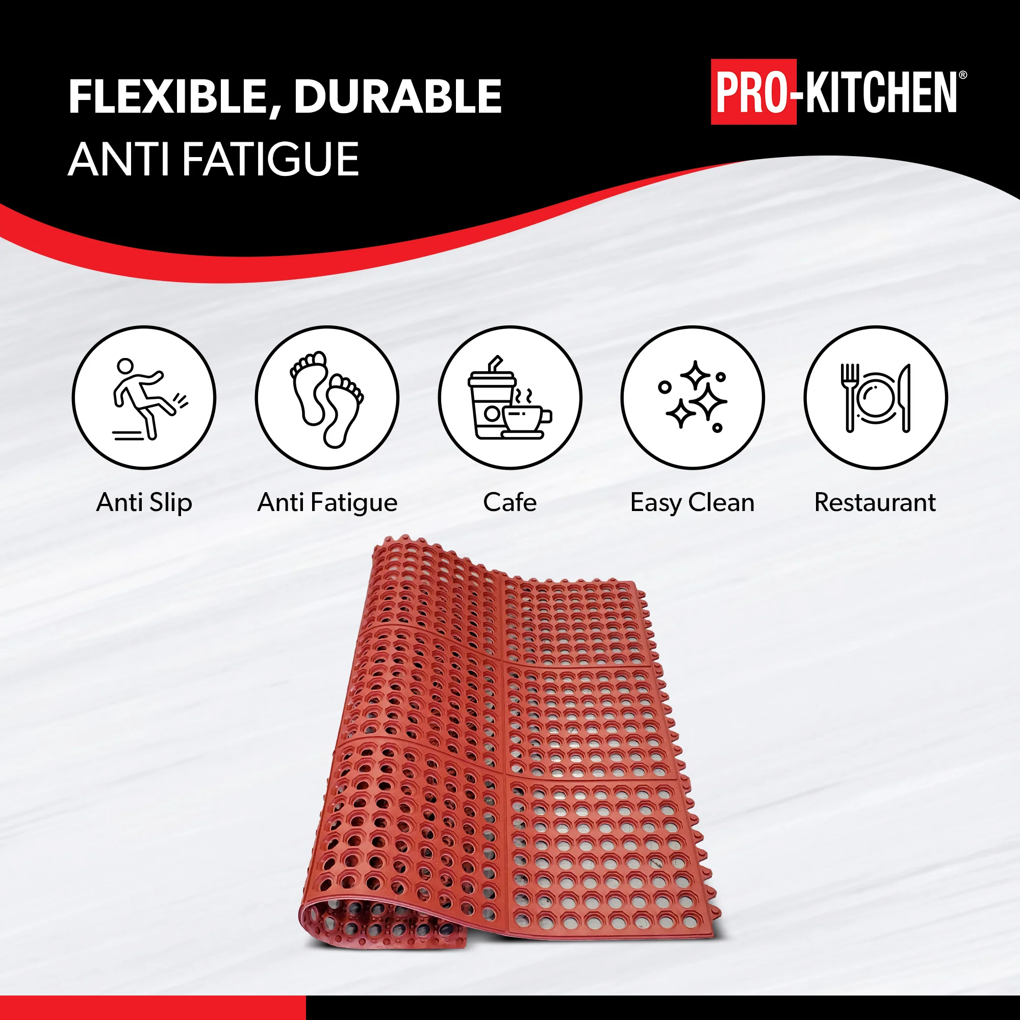 Pro-Kitchen - Red Rubber Mat-Terracotta-Grease Resistant-36"x36" - Image 5