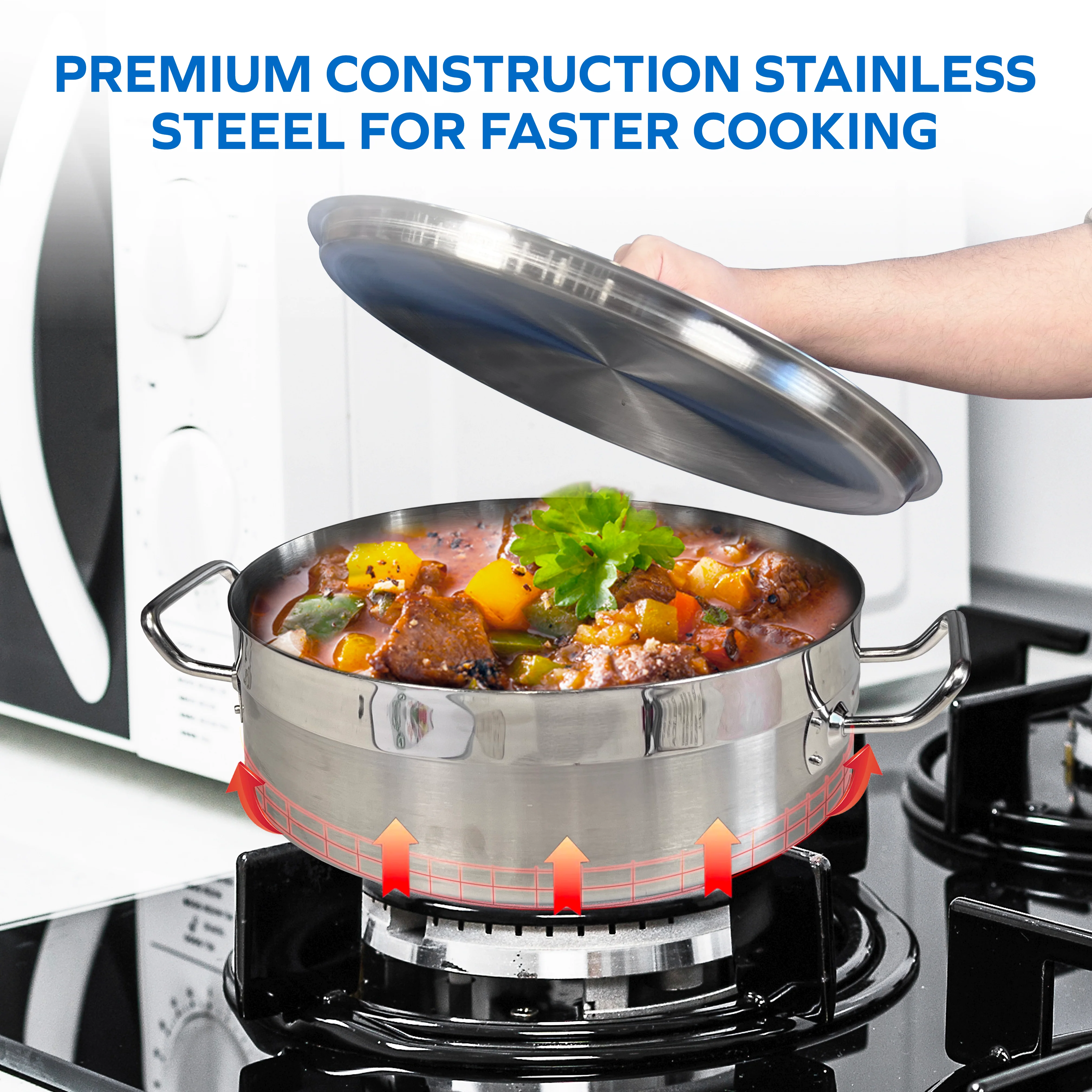 Pro-Kitchen - 40x15cm (17L) Brazing Pot & Lid - SS - Image 5