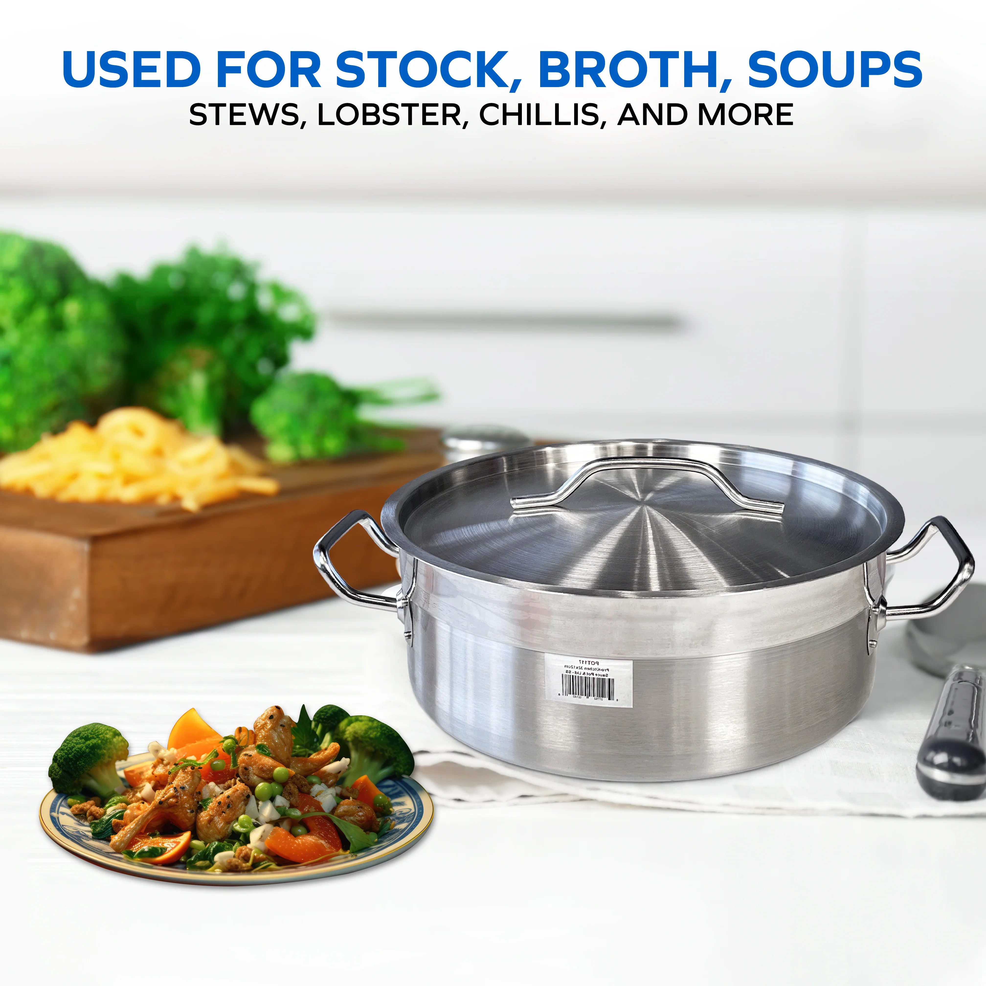 Pro-Kitchen - 40x15cm (17L) Brazing Pot & Lid - SS - Image 7