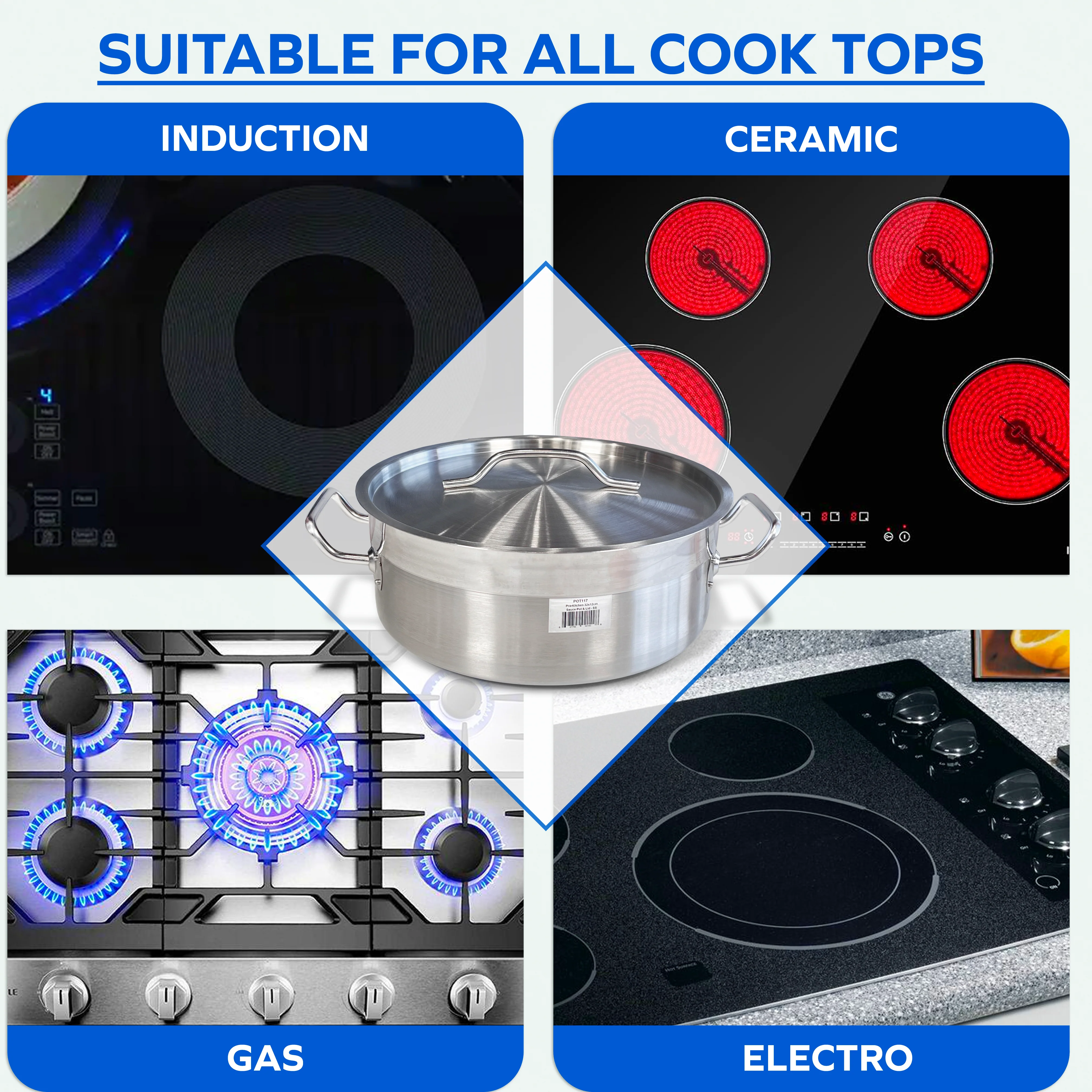 Pro-Kitchen - 40x15cm (17L) Brazing Pot & Lid - SS - Image 9