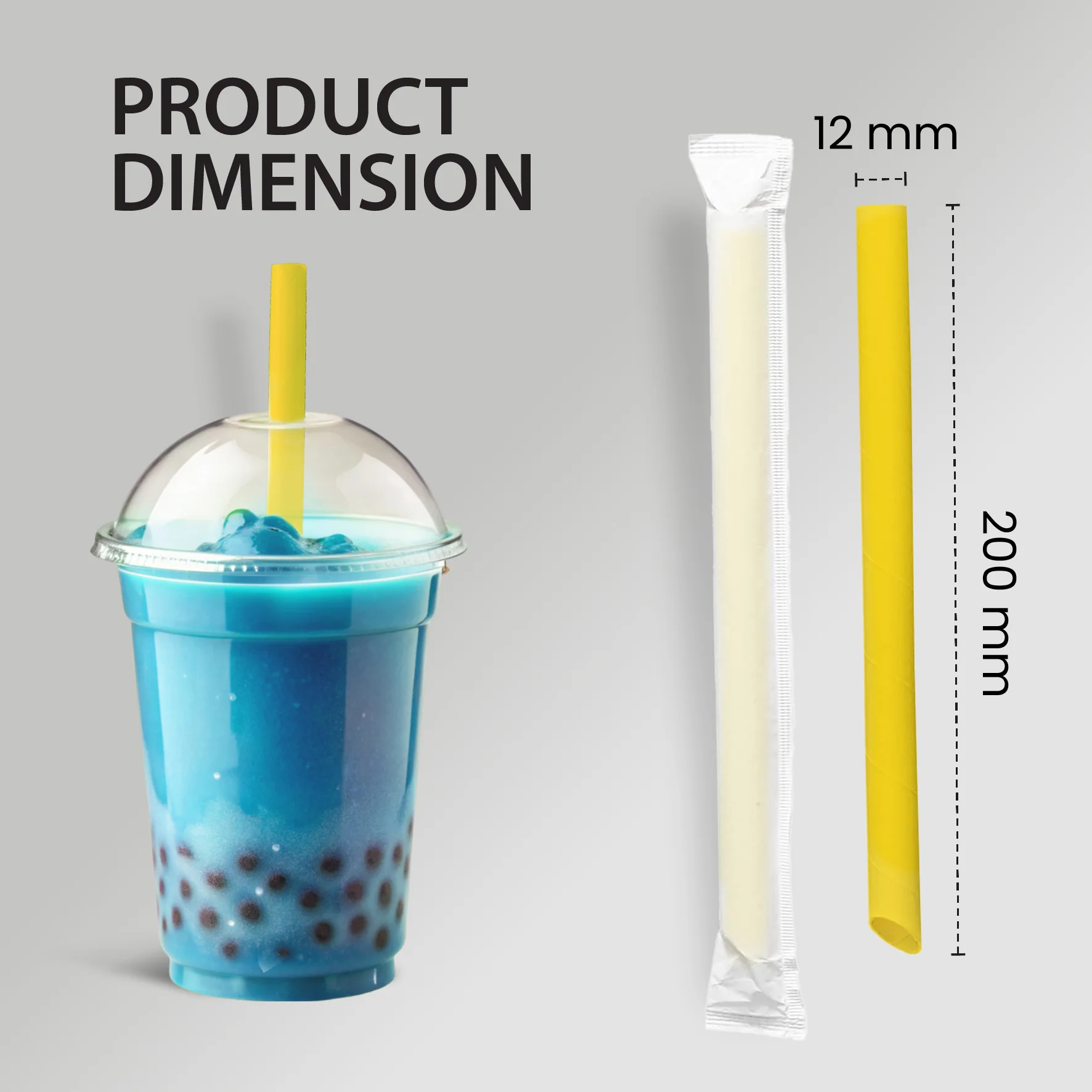 Value+ - 8" Assorted Colours Plastic Straws- Bubble Tea- Sharp End - Paper Wrapped - 12 mm - Image 2