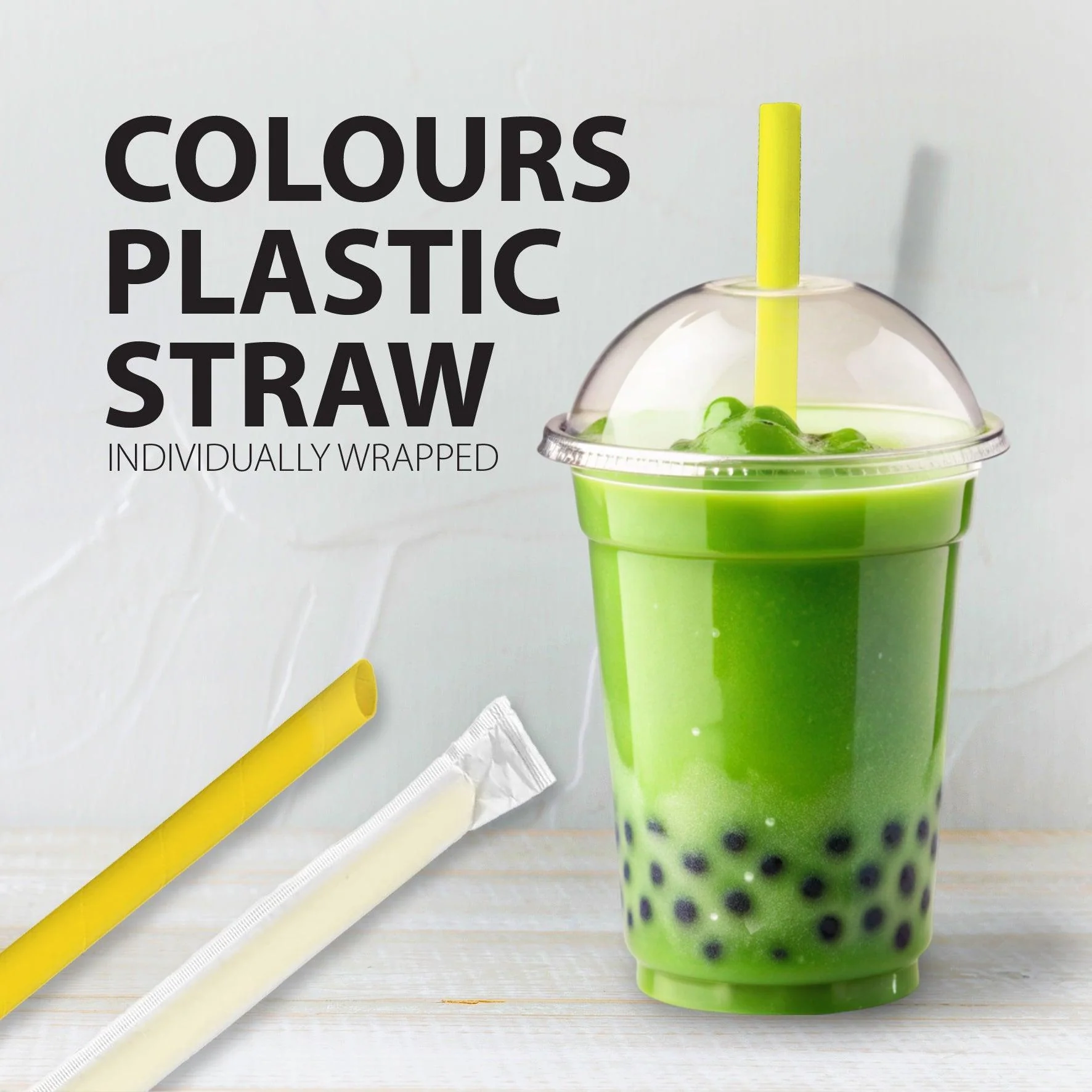 Value+ - 8" Assorted Colours Plastic Straws- Bubble Tea- Sharp End - Paper Wrapped - 12 mm - Image 6