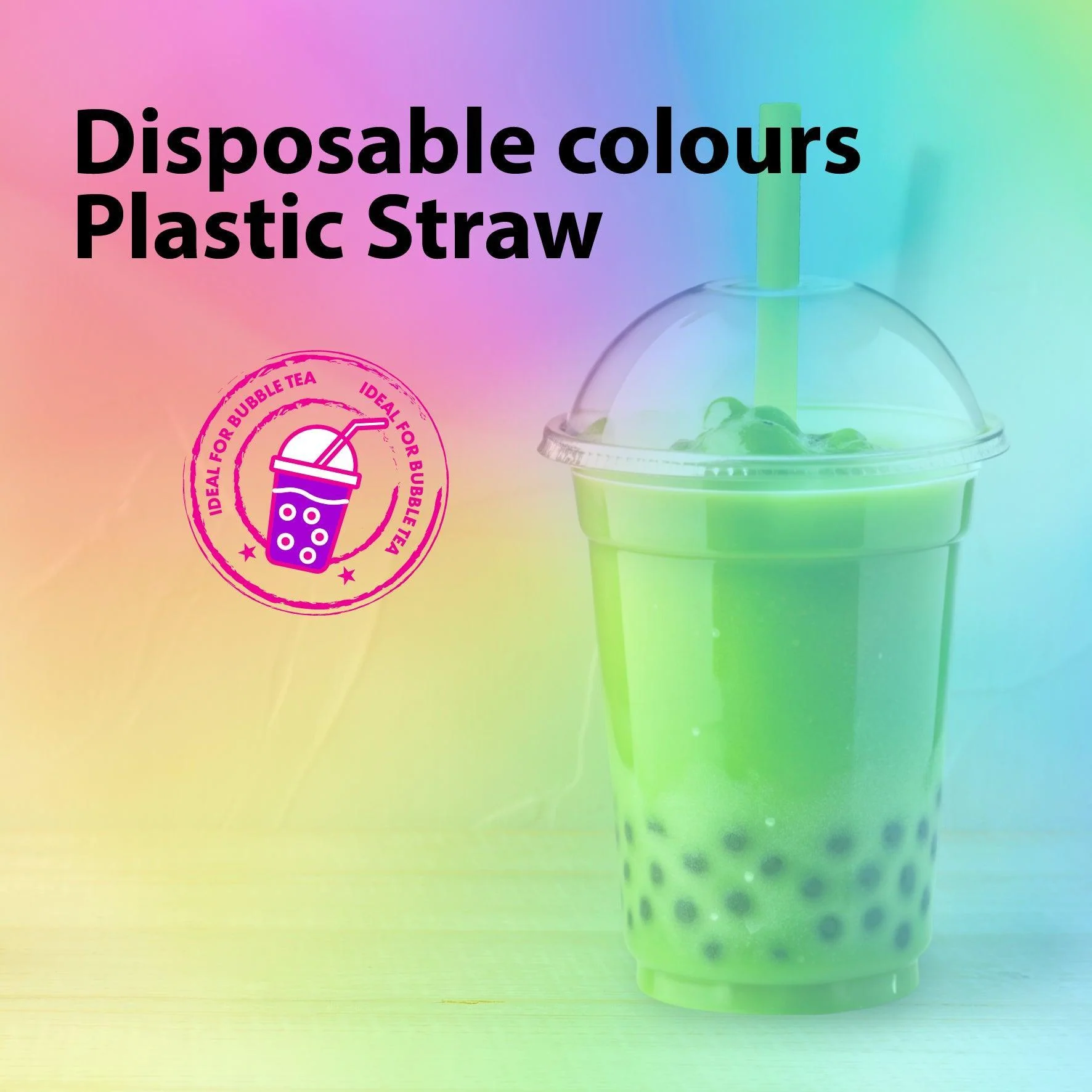 Value+ - 8" Assorted Colours Plastic Straws- Bubble Tea- Sharp End - Paper Wrapped - 12 mm - Image 8