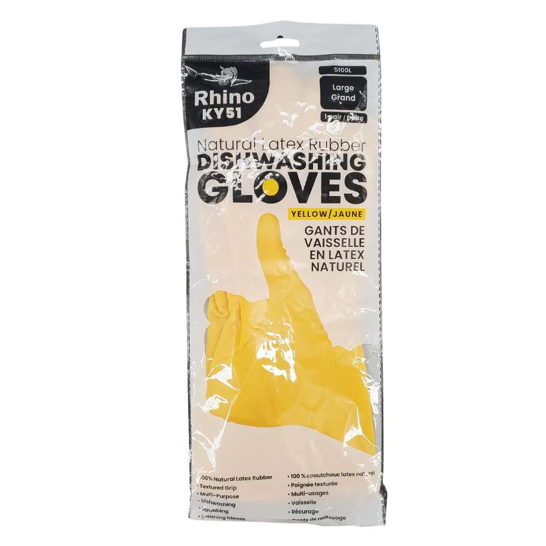 Rhino - KY51 - Yellow Latex Dishwashing Gloves - Large - 5100L - Image 2