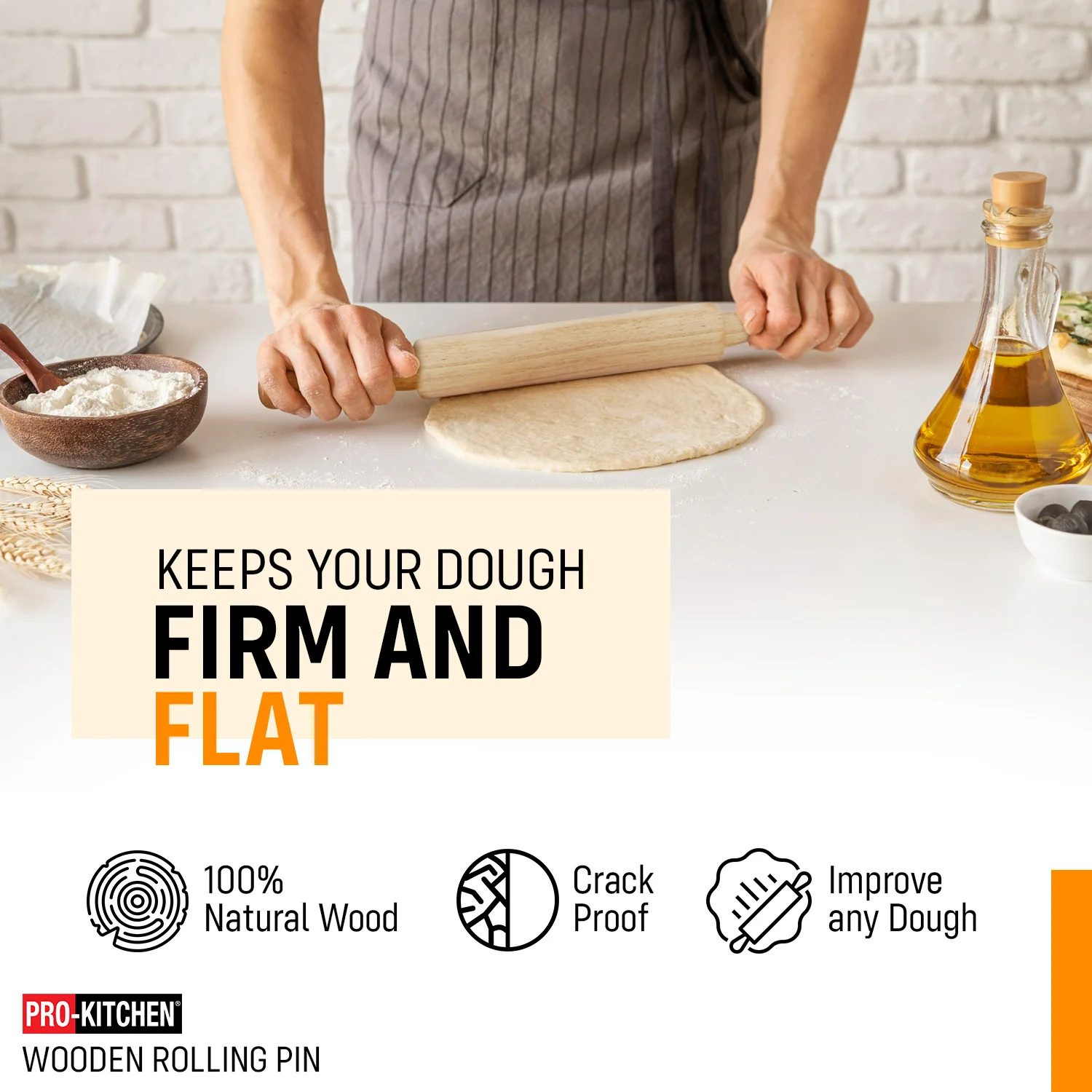 Pro-Kitchen - Rolling Pin Wood 18" - Image 6