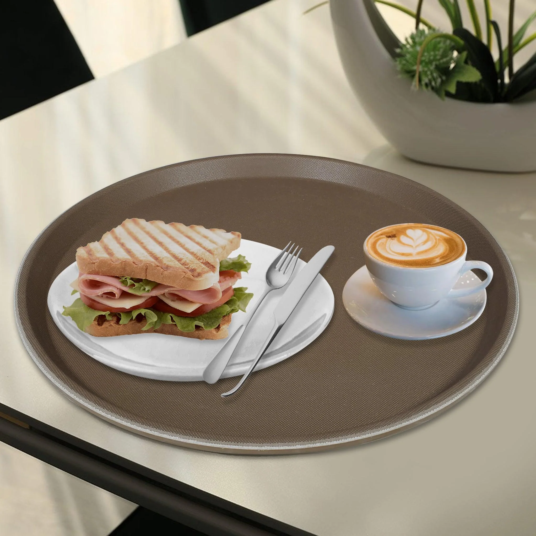 Round 11" Non-Slip Server's Tray - NSF - 1100CT-BR - Image 4