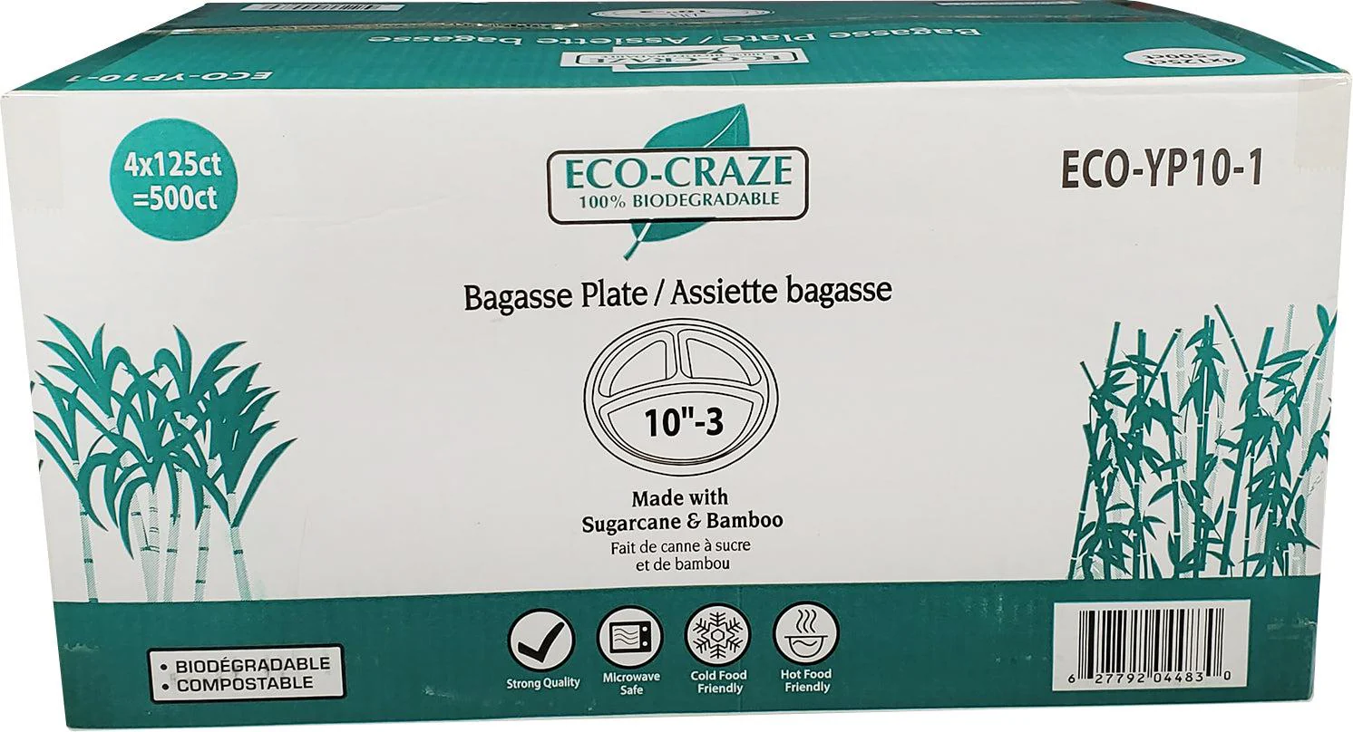 Eco-Craze - 10" 3 Compartment - Bagasse Plate - Image 2