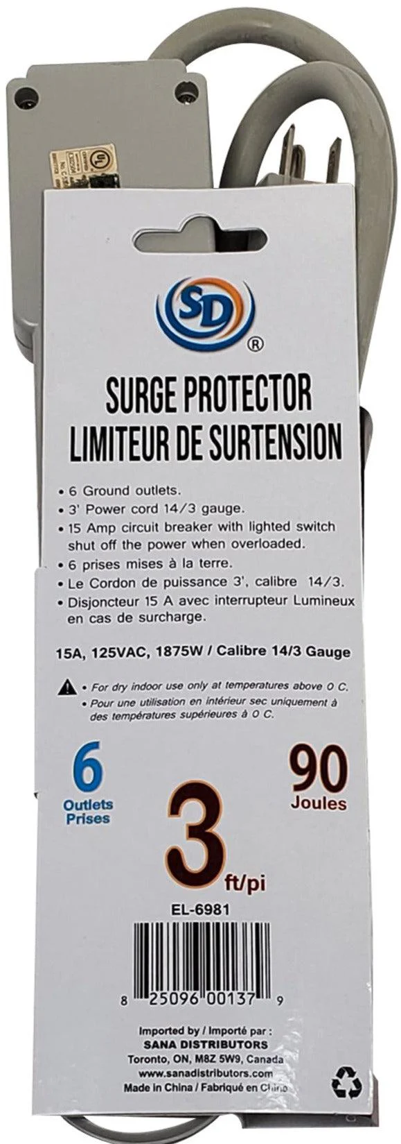 Power Bar - 6 Outlet - 3' Cord - Image 2