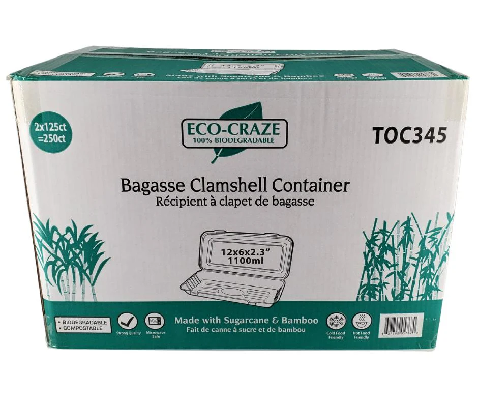 Eco-Craze - 12x6x2.3 Bagasse Clamshell Container - 1100ml - Image 5