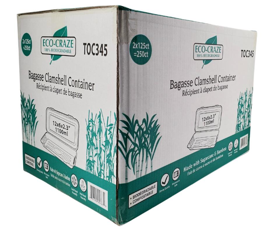 Eco-Craze - 12x6x2.3 Bagasse Clamshell Container - 1100ml - Image 6