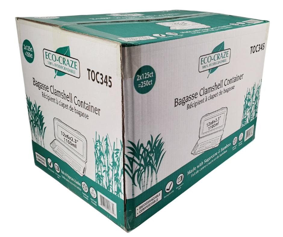 Eco-Craze - 12x6x2.3 Bagasse Clamshell Container - 1100ml - Image 7
