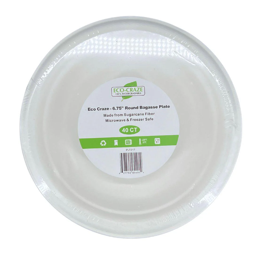 Eco-Craze - 6.75" Round Bagasse Plate - Retail Pack - Image 3
