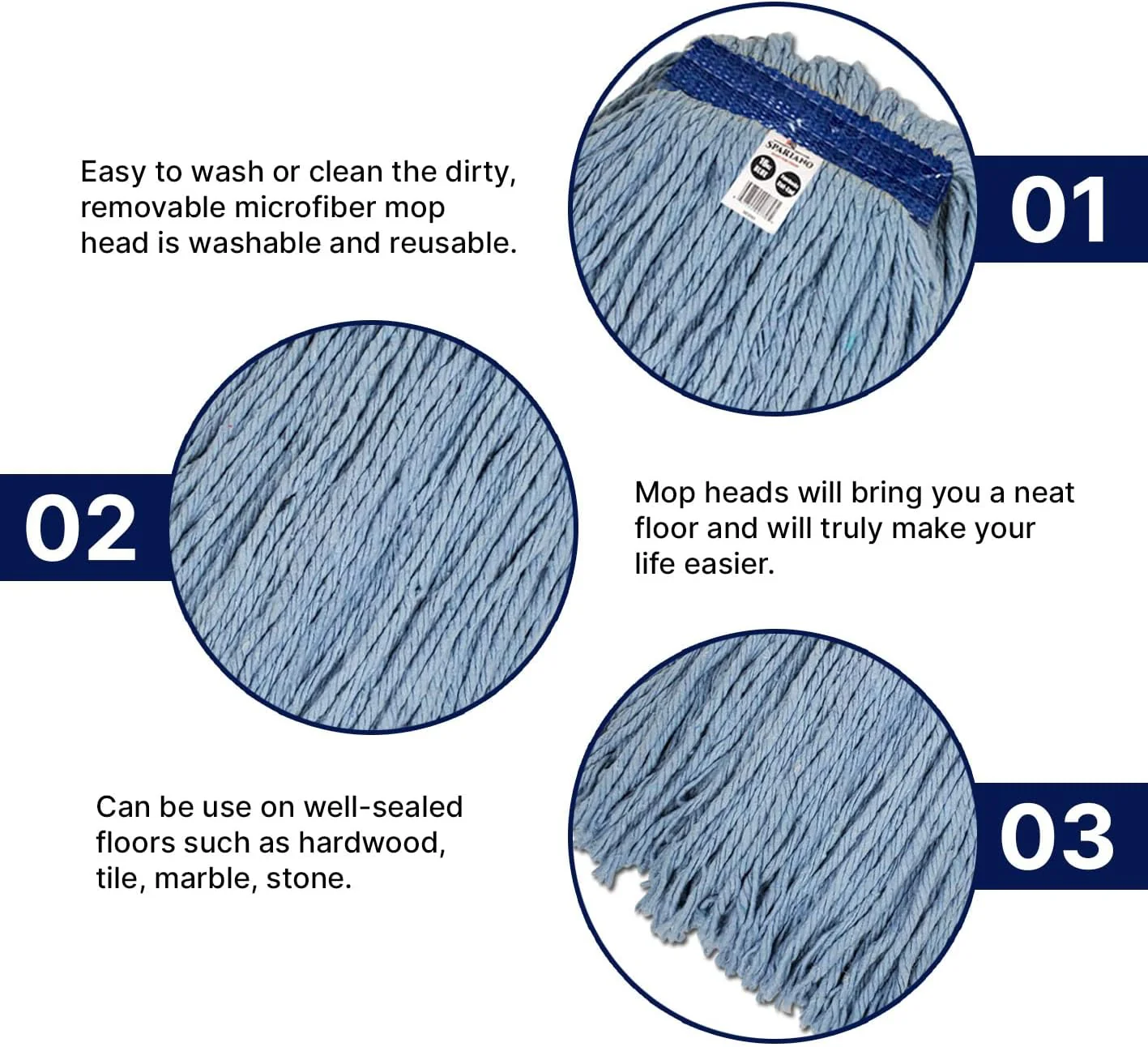 Spartano - 16oz Blue Synthetic Cut-End Mop Head - 3096 - Image 3