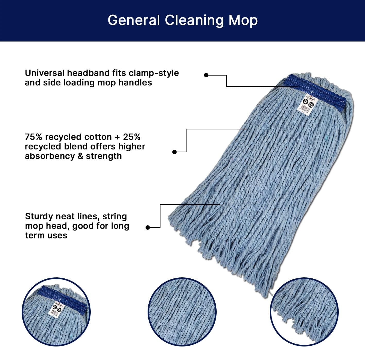 Spartano - 16oz Blue Synthetic Cut-End Mop Head - 3096 - Image 4