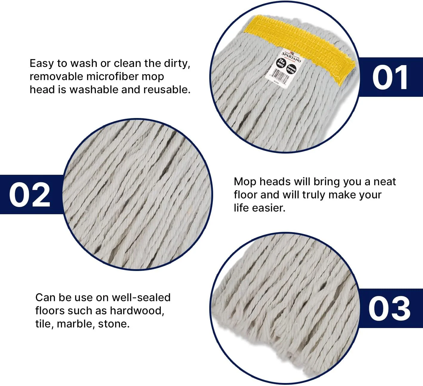 Spartano - 24oz White Synthetic Cut-End Mop Head - 3088 - Image 3