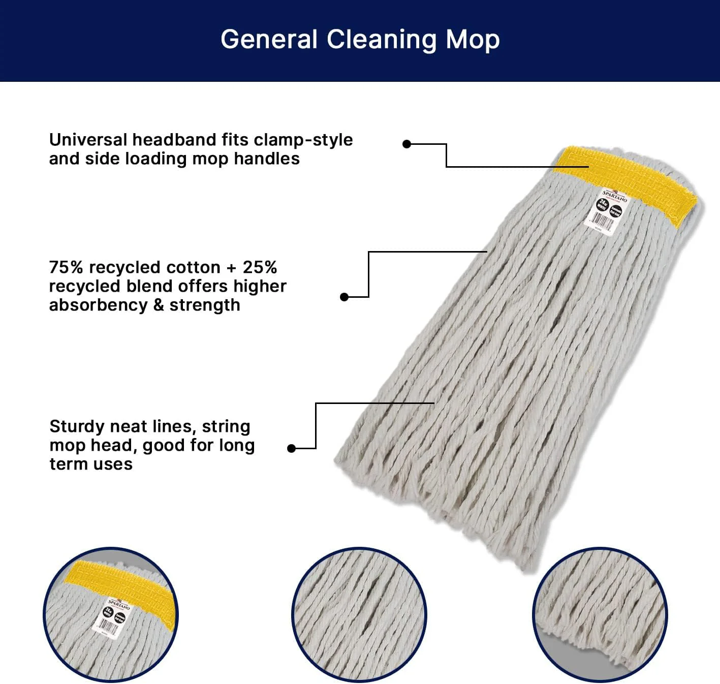 Spartano - 24oz White Synthetic Cut-End Mop Head - 3088 - Image 4